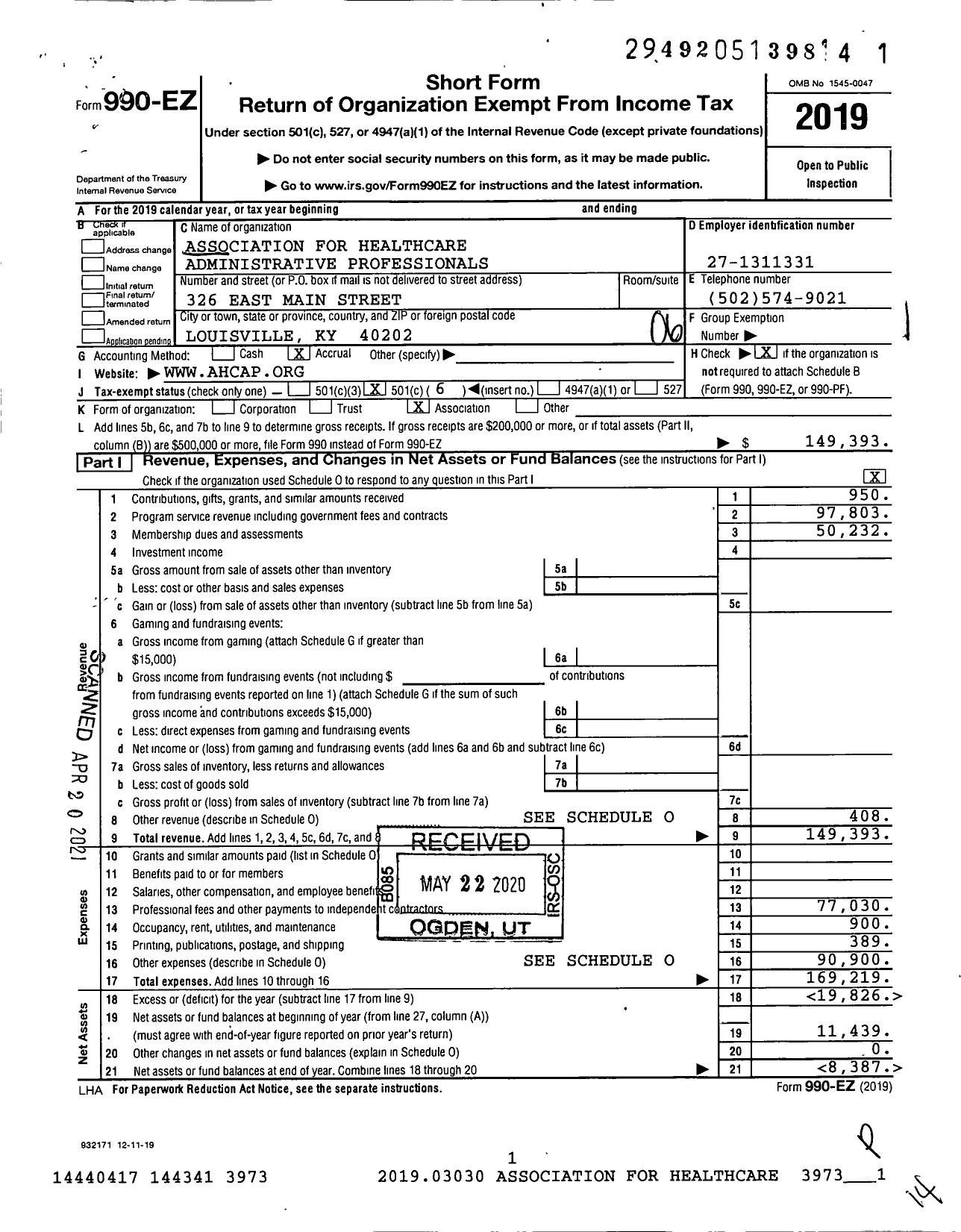 Image of first page of 2019 Form 990EO for Association for Healthcare Administrative Professionals