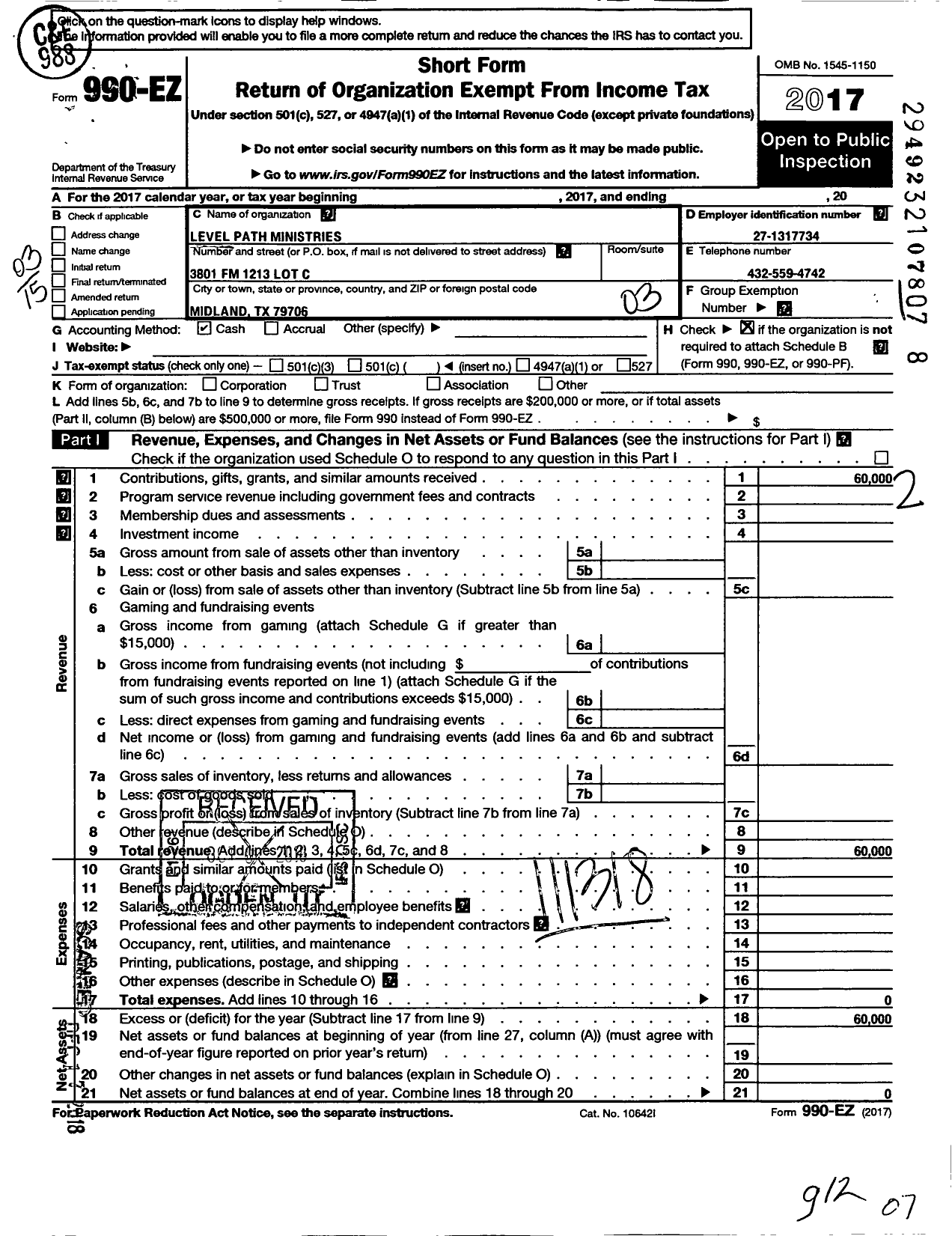 Image of first page of 2017 Form 990EZ for Level Path Ministries