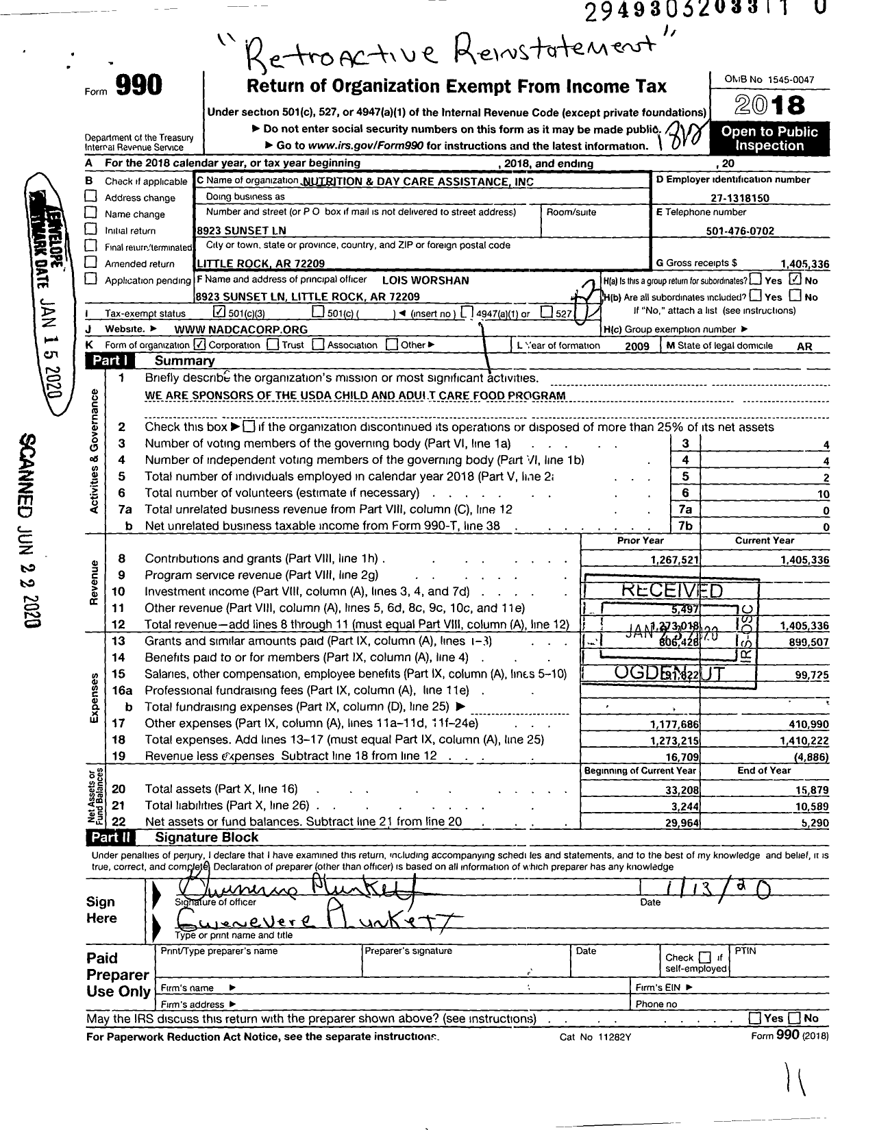 Image of first page of 2018 Form 990 for Nutrition and Day Care Assistance