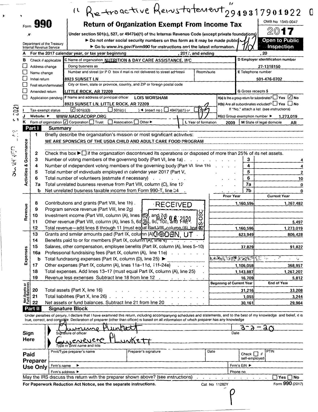 Image of first page of 2017 Form 990 for Nutrition and Day Care Assistance