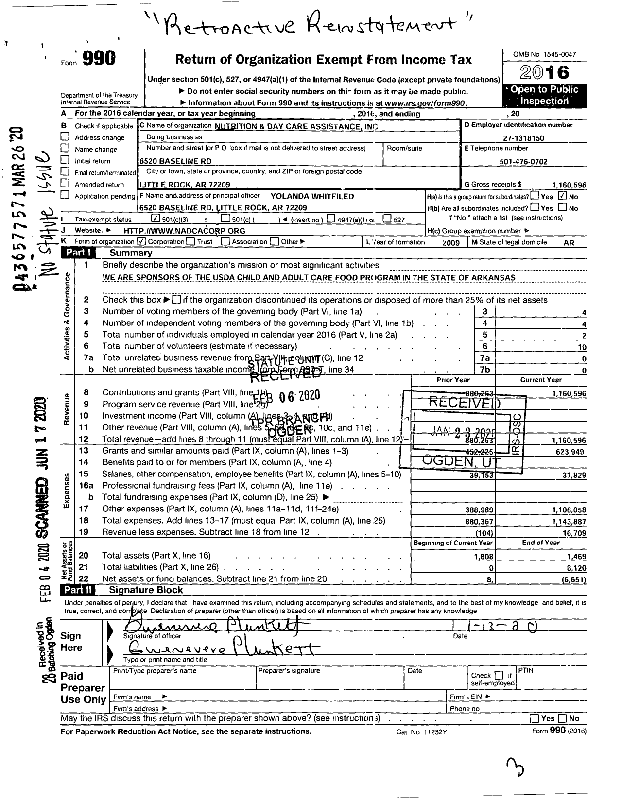 Image of first page of 2016 Form 990A for Nutrition and Day Care Assistance