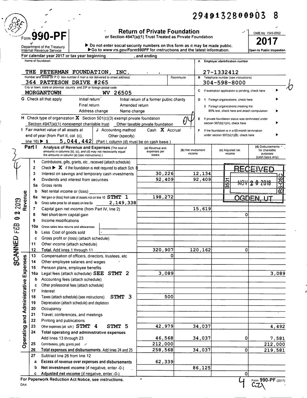 Image of first page of 2017 Form 990PF for The Peterman Foundation