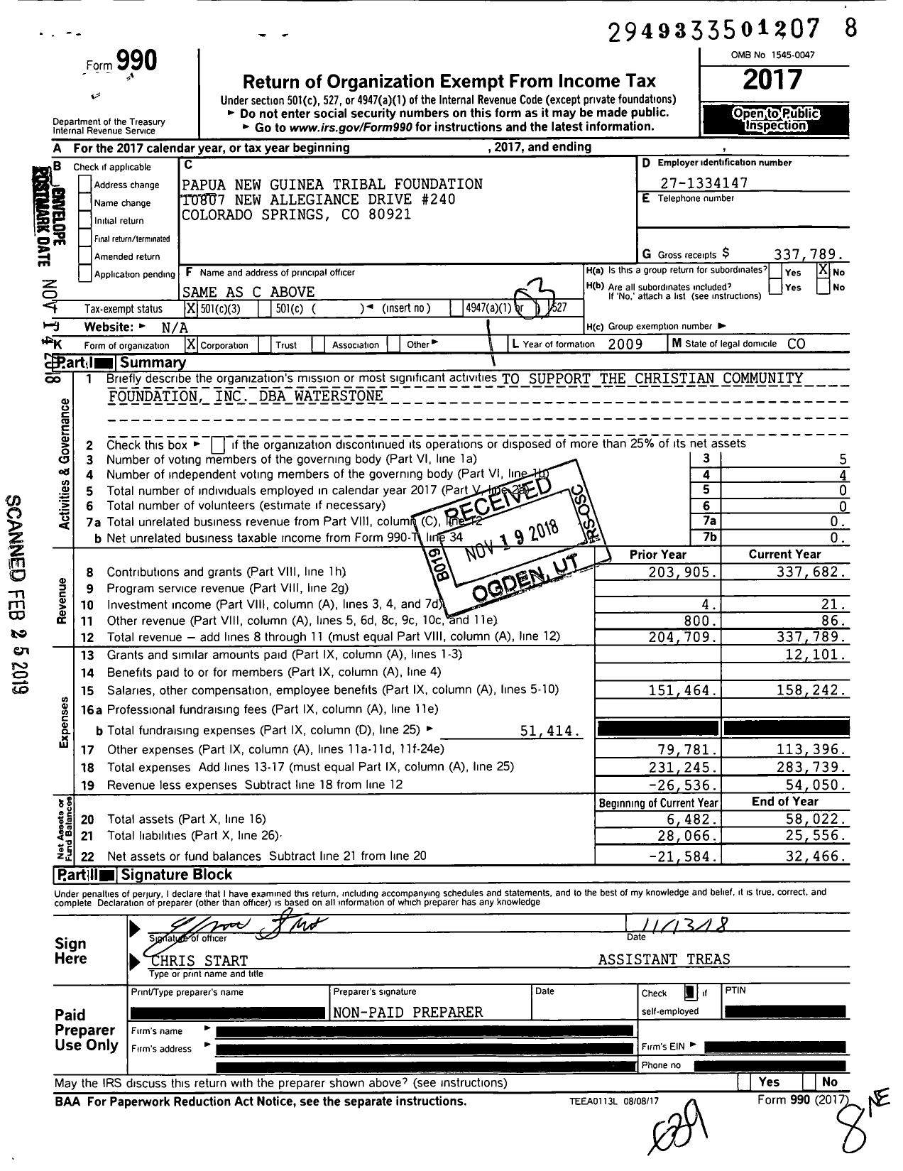 Image of first page of 2017 Form 990 for Papua New Guinea Tribal Foundation