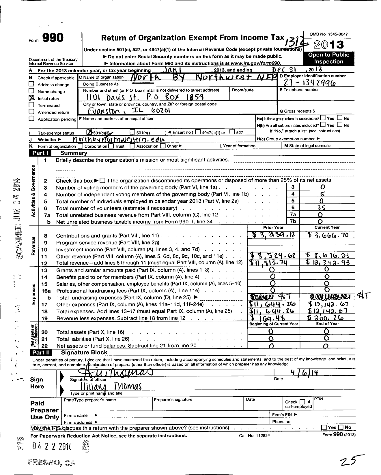 Image of first page of 2013 Form 990 for North By Northwestern NFP