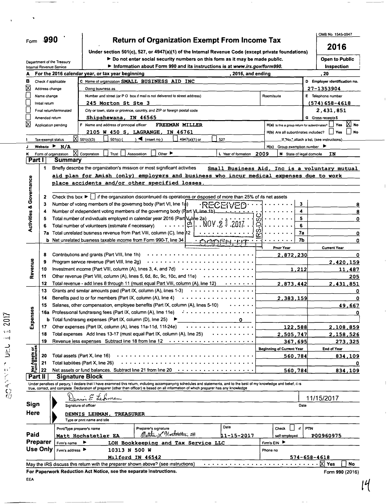 Image of first page of 2016 Form 990 for Small Business Aid