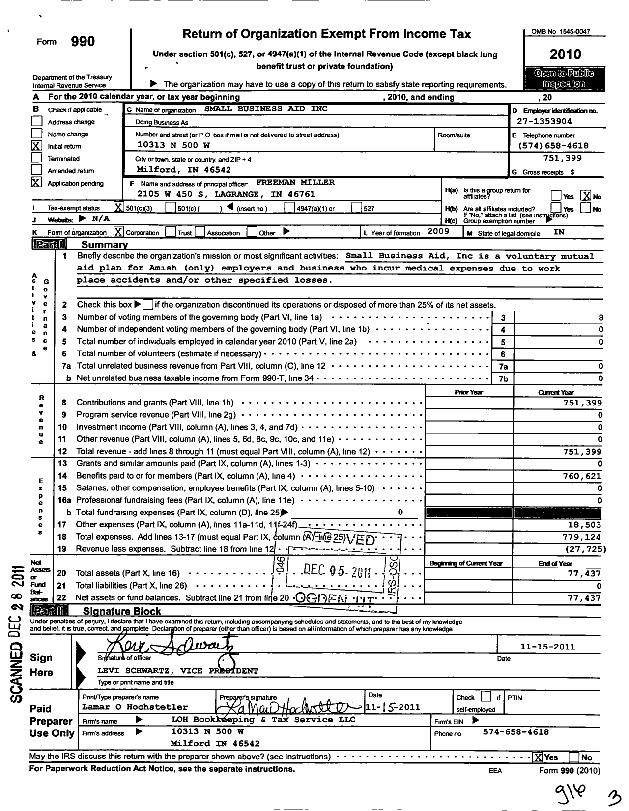 Image of first page of 2010 Form 990 for Small Business Aid