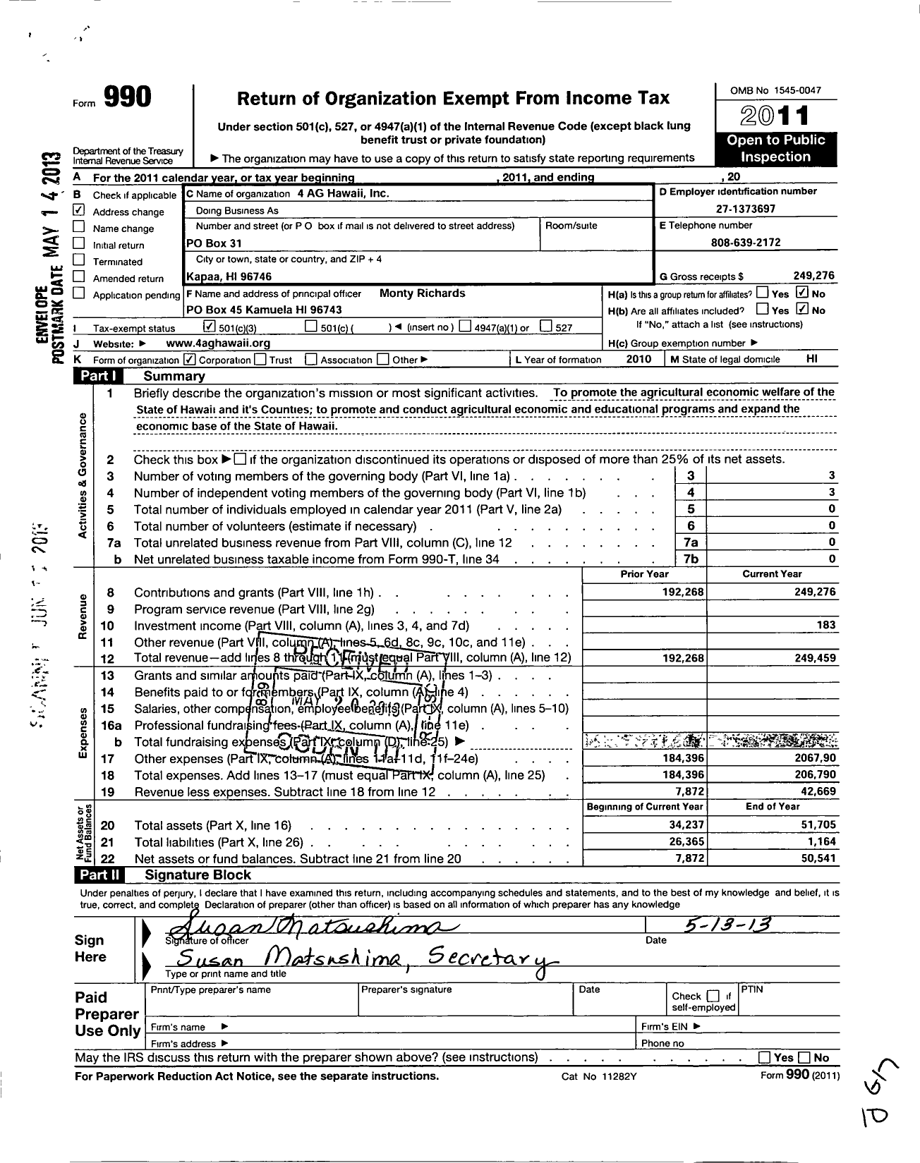 Image of first page of 2011 Form 990 for 4 Ag Hawaii