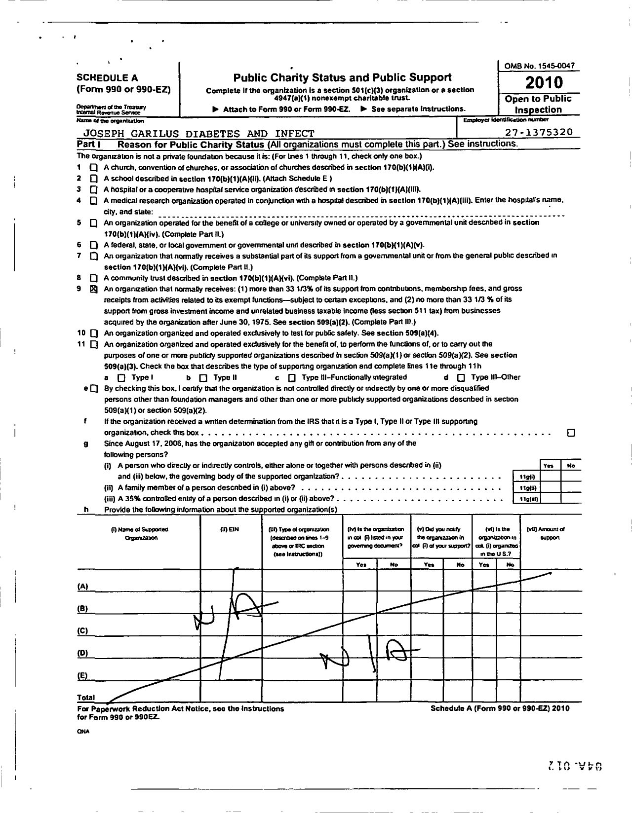 Image of first page of 2010 Form 990ER for Joseph Garilus Diabetes and Infectious Diseases Prevention Fou