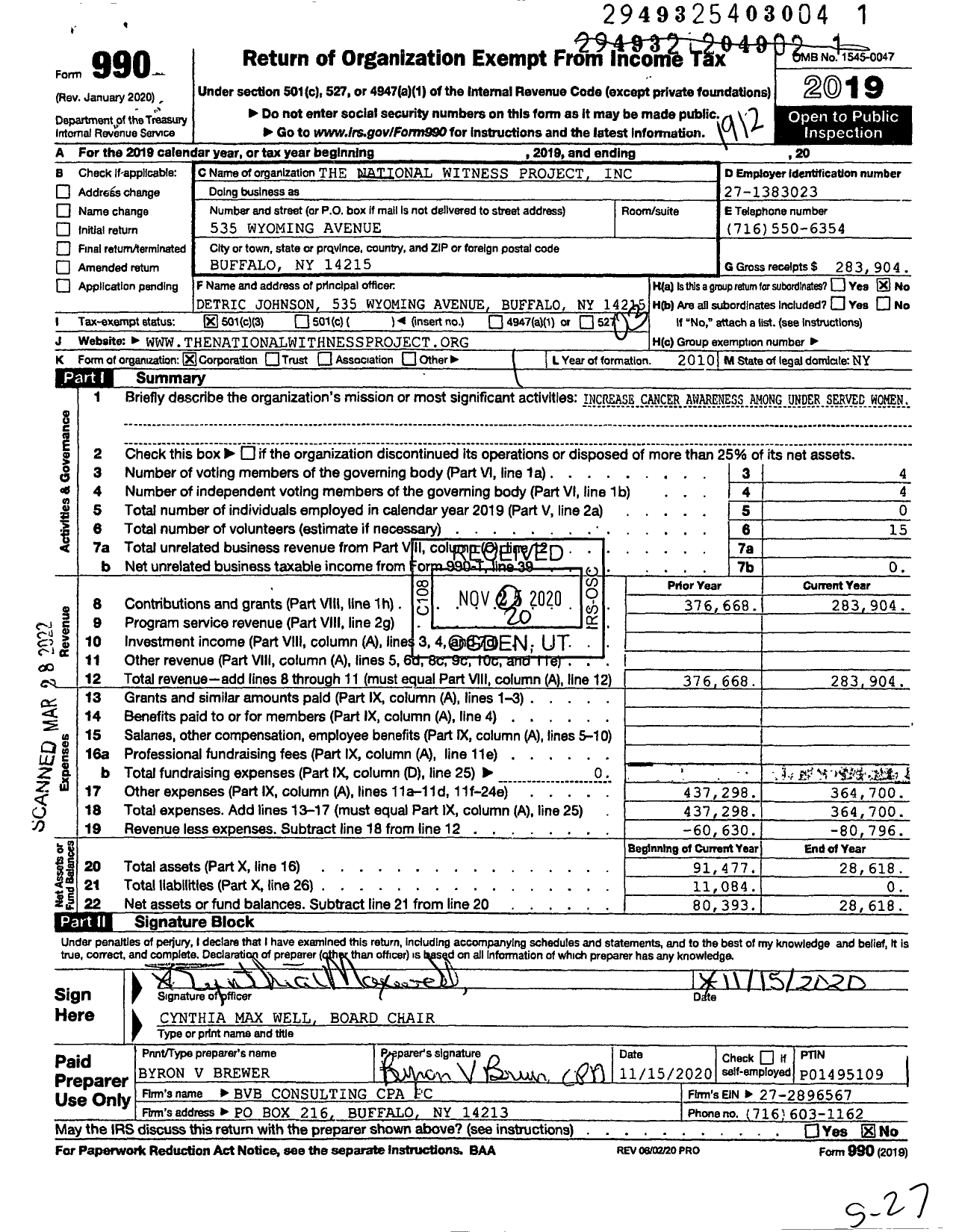 Image of first page of 2019 Form 990 for The National Witness Project