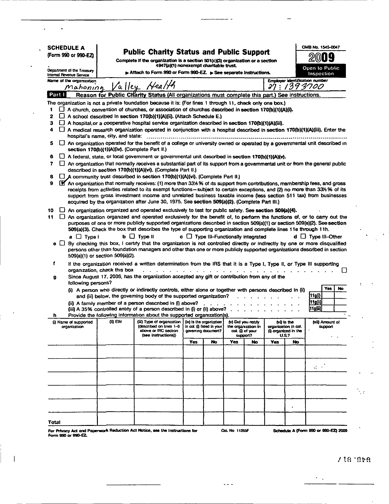 Image of first page of 2009 Form 990EOR for Mahoning Valley Health
