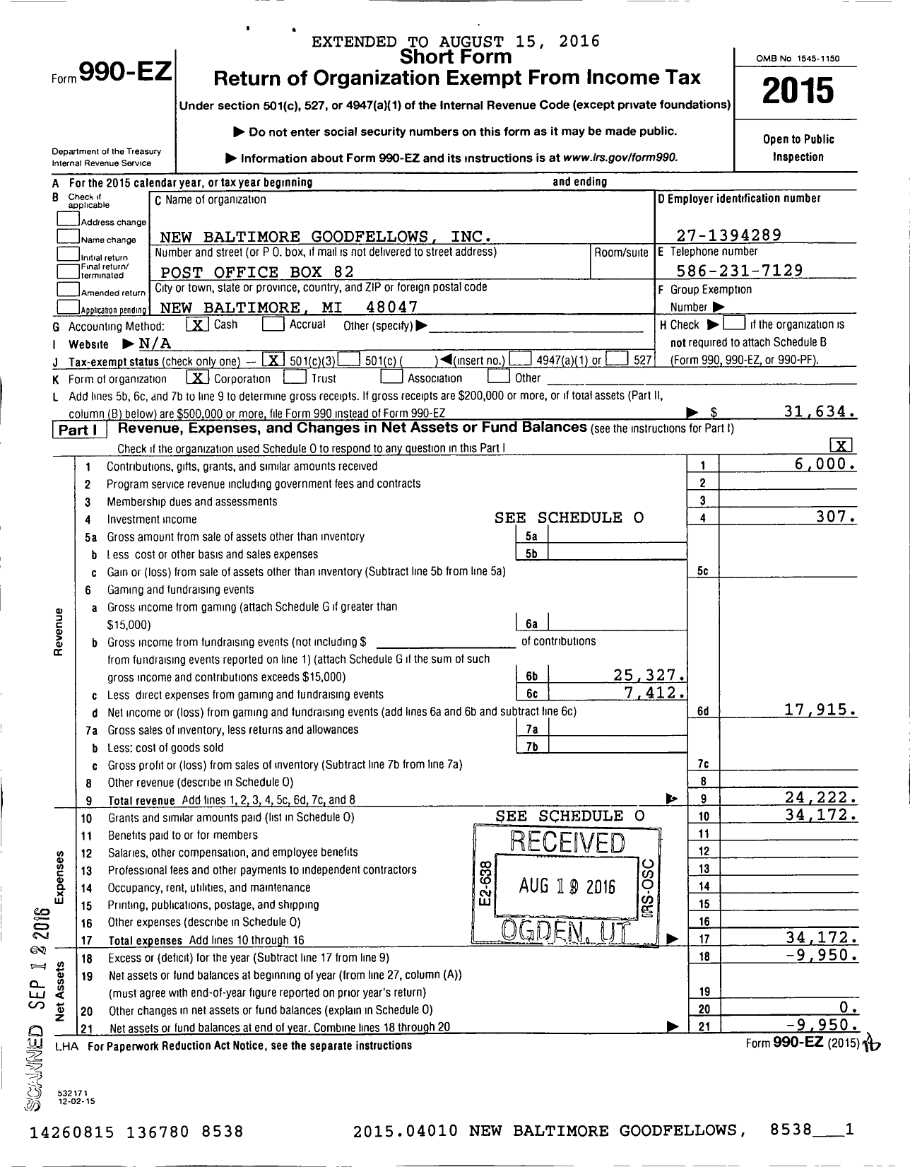 Image of first page of 2015 Form 990EZ for New Baltimore Goodfellows