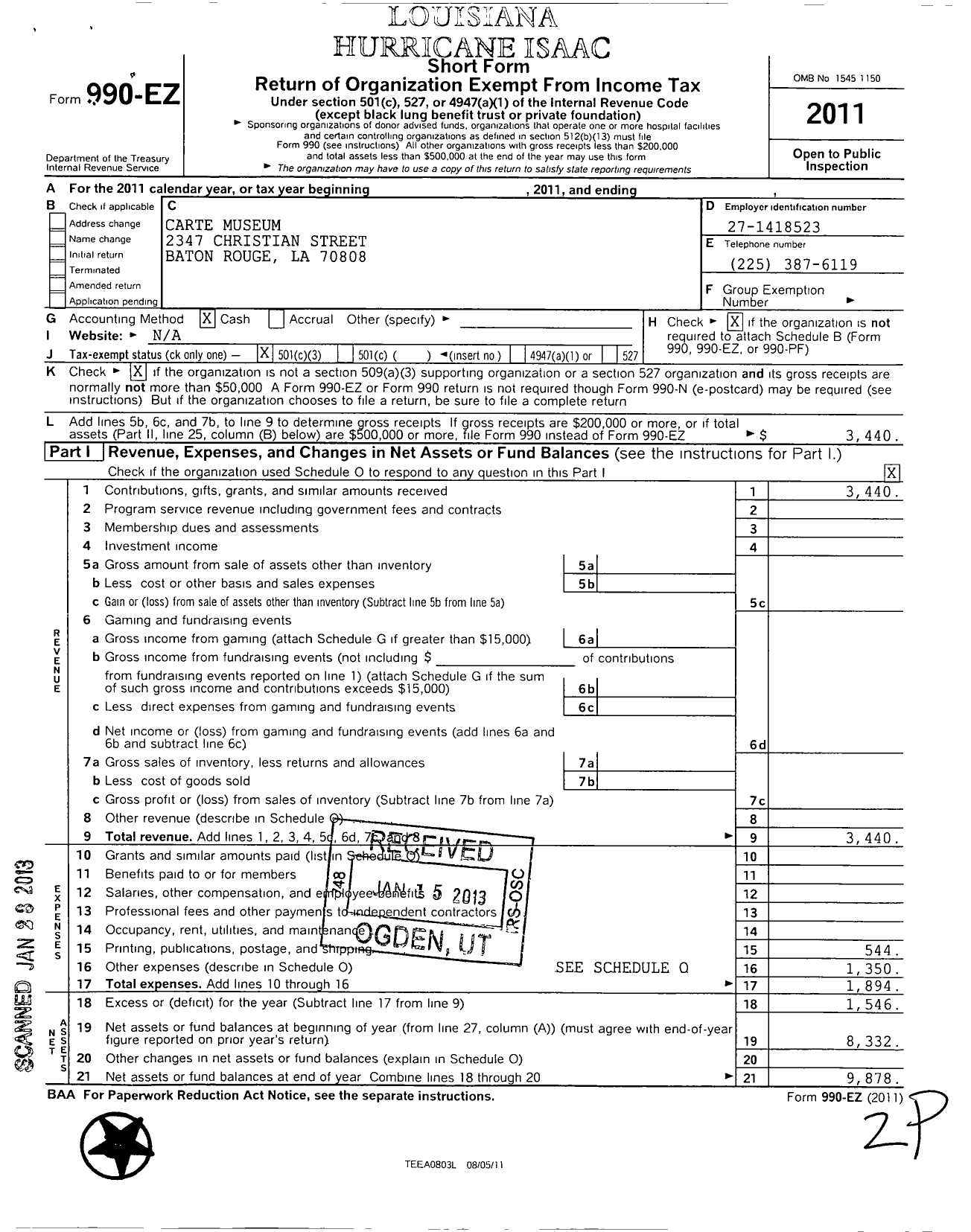 Image of first page of 2011 Form 990EZ for Carte Museum