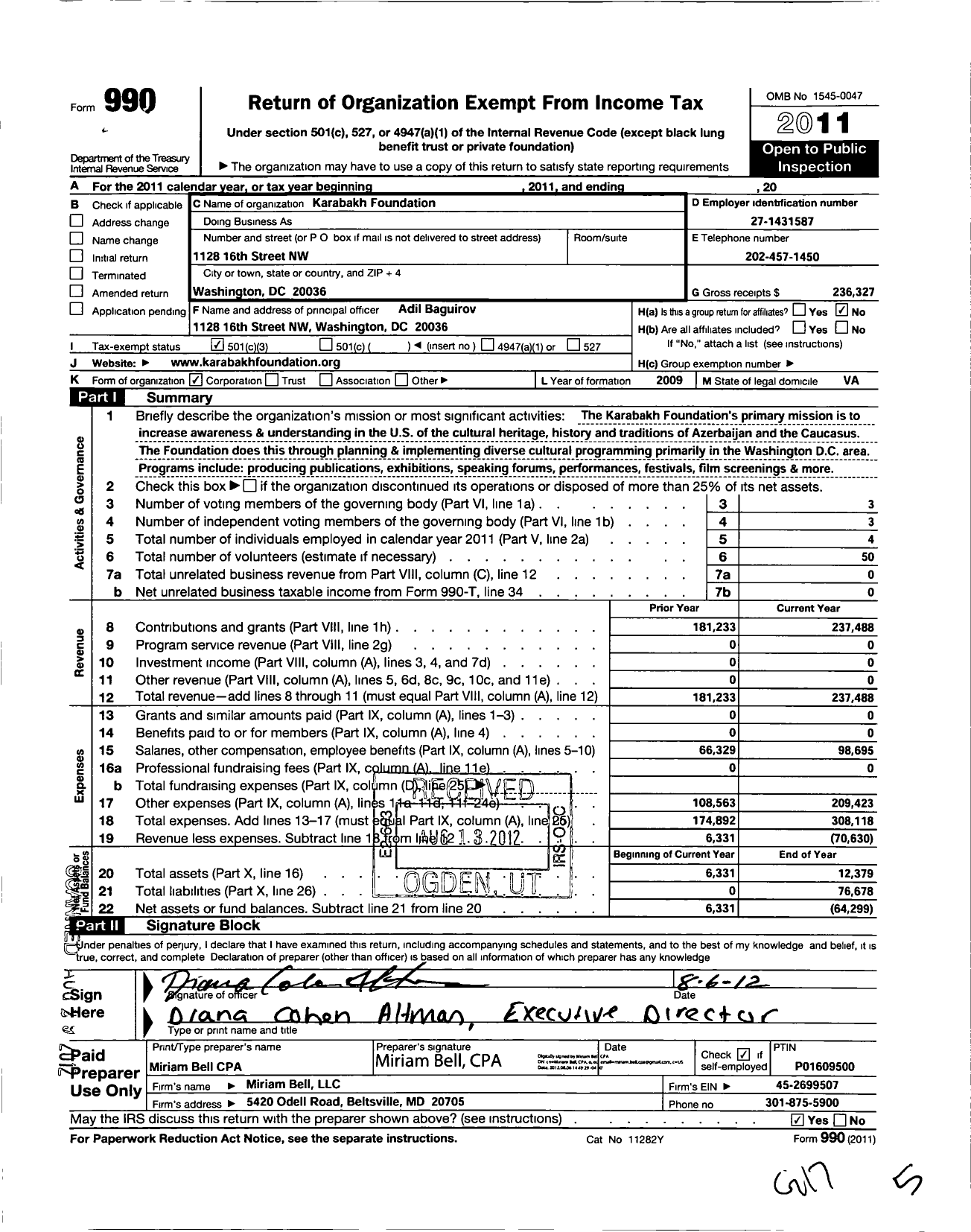 Image of first page of 2011 Form 990 for Karabakh Foundation