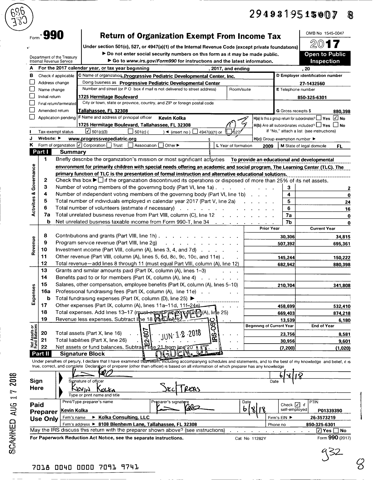 Image of first page of 2017 Form 990 for Impact Academy of Tallahassee