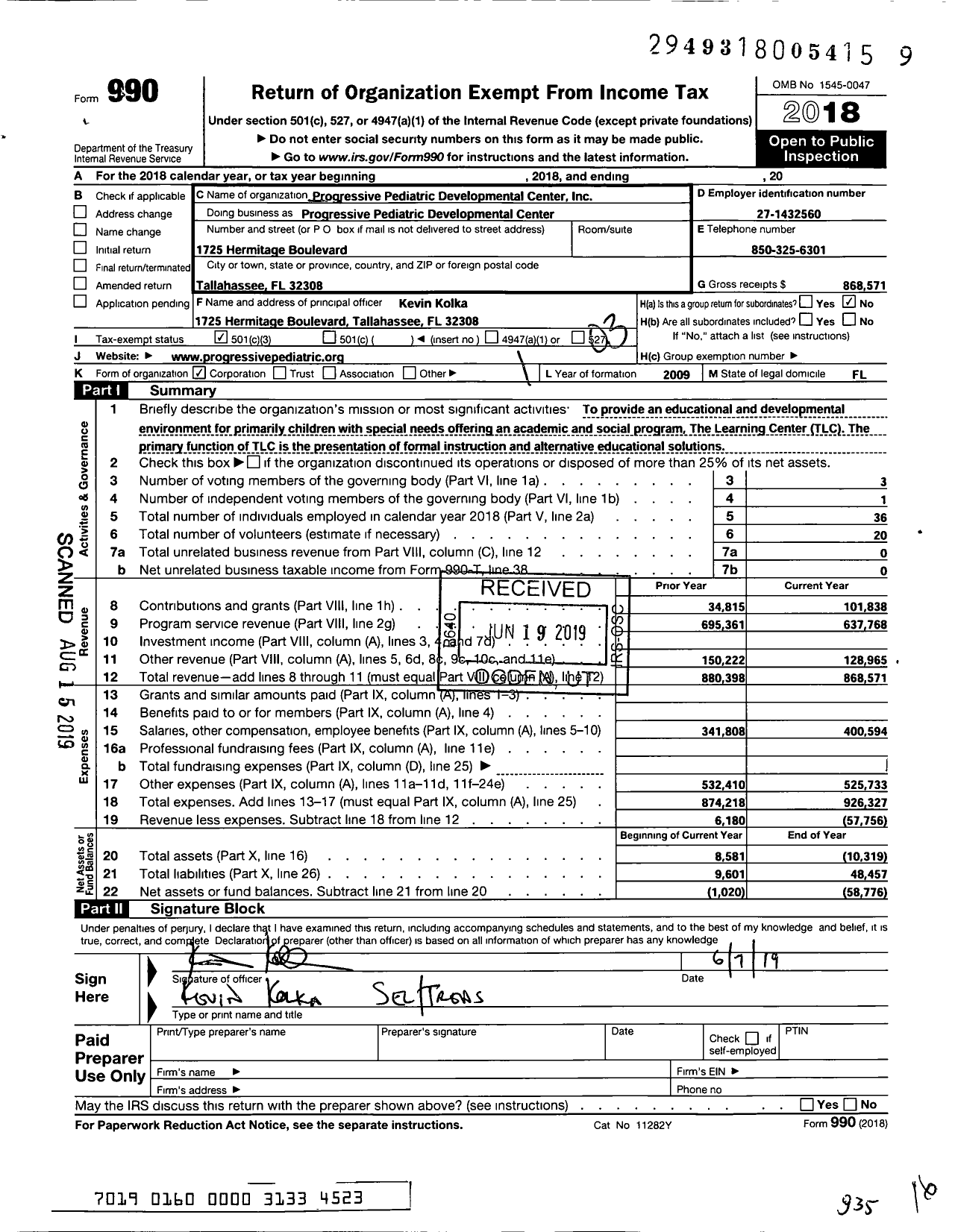 Image of first page of 2018 Form 990 for Impact Academy of Tallahassee