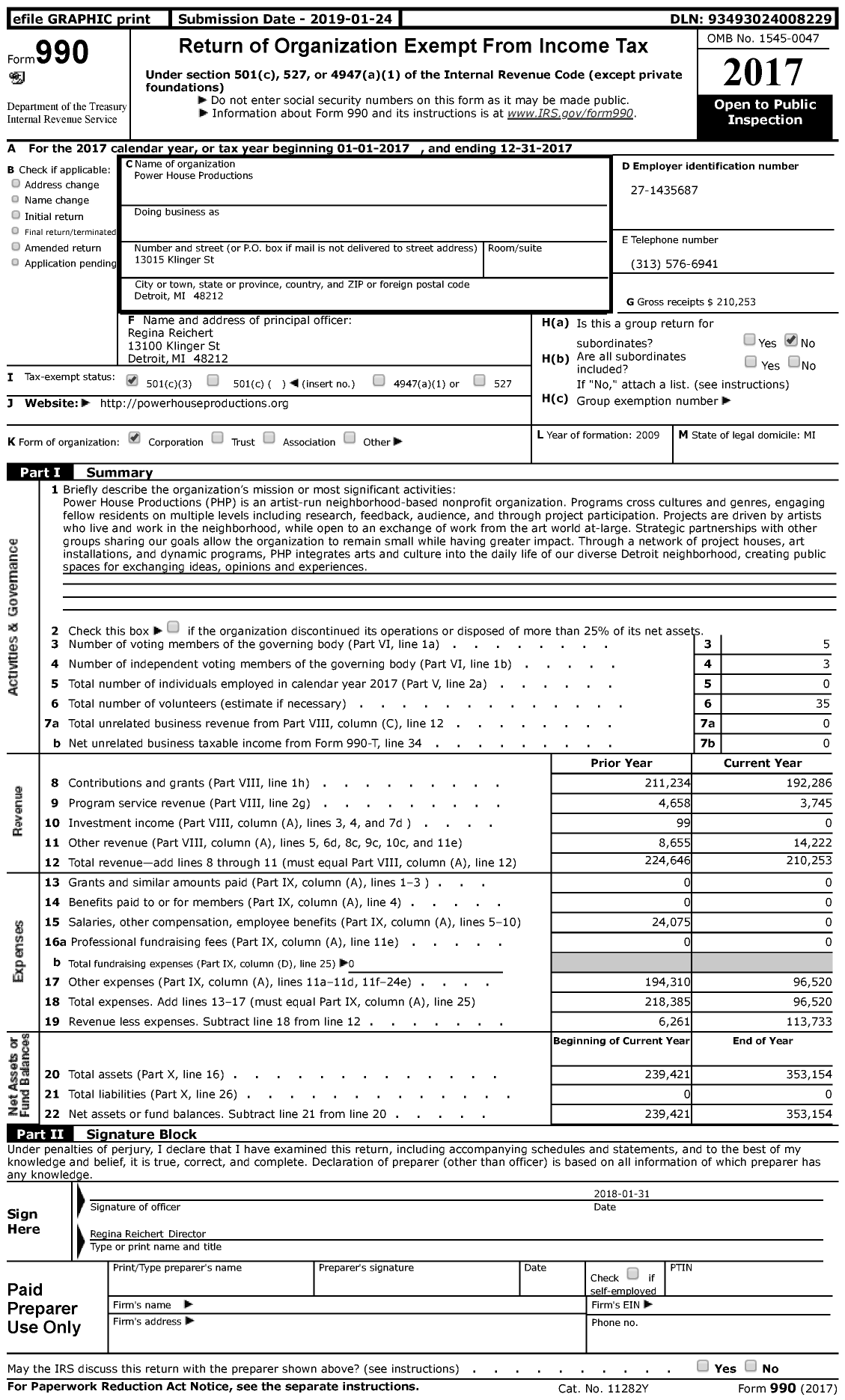 Image of first page of 2017 Form 990 for Power House Productions