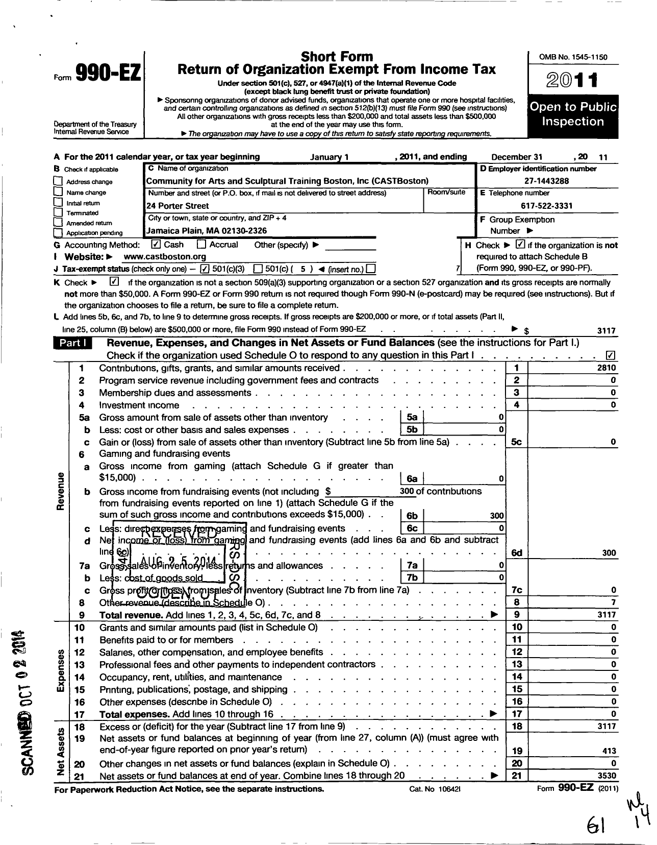 Image of first page of 2011 Form 990EO for Stonybrook Metal Arts and Sculpture School - Stonybrookmass