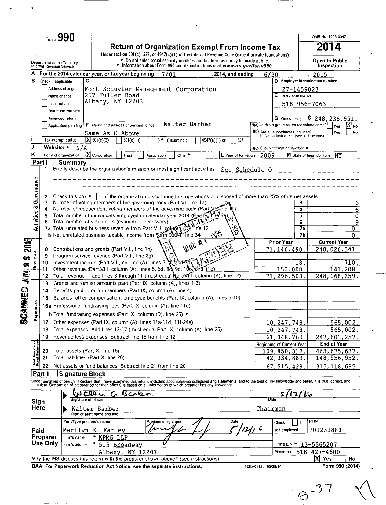 Image of first page of 2014 Form 990 for Fort Schuyler Management Corporation (FSMC)