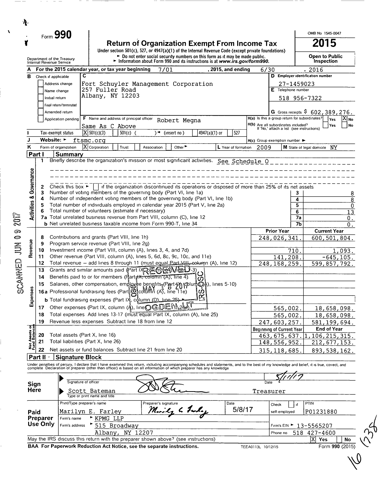 Image of first page of 2015 Form 990 for Fort Schuyler Management Corporation (FSMC)