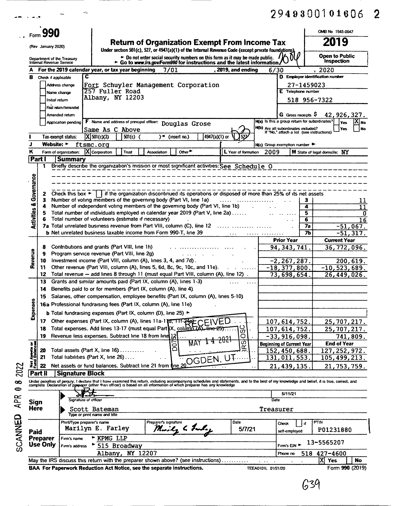 Image of first page of 2019 Form 990 for Fort Schuyler Management Corporation (FSMC)