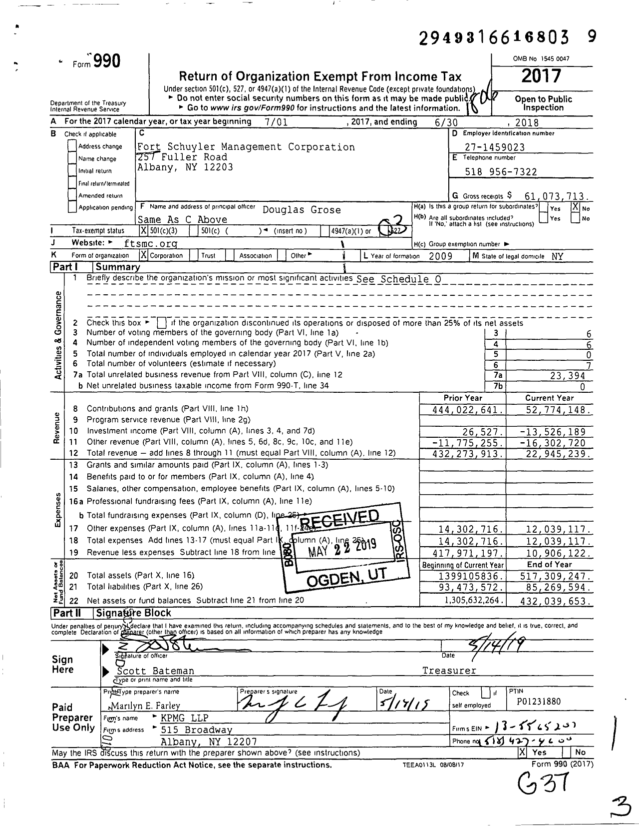 Image of first page of 2017 Form 990 for Fort Schuyler Management Corporation (FSMC)