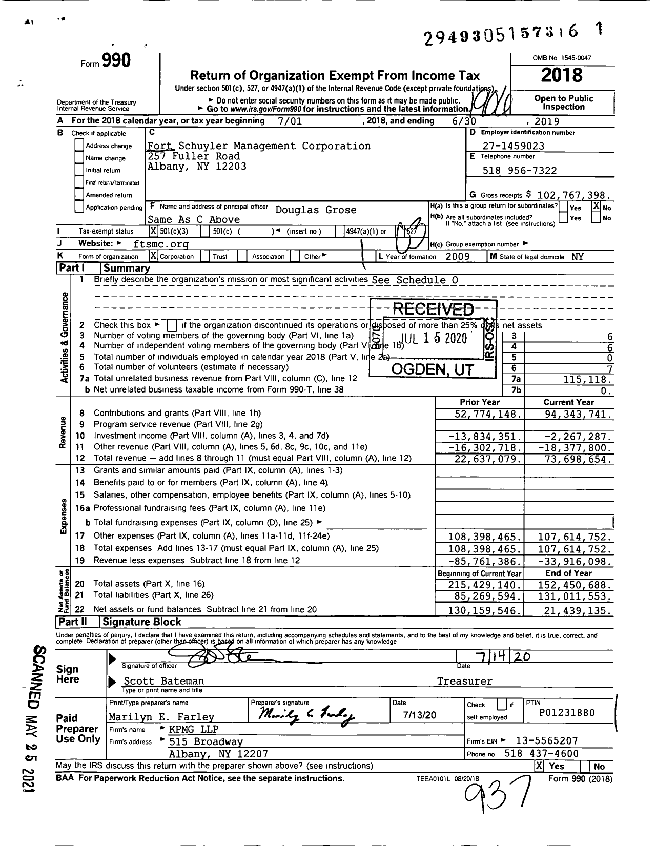 Image of first page of 2018 Form 990 for Fort Schuyler Management Corporation (FSMC)