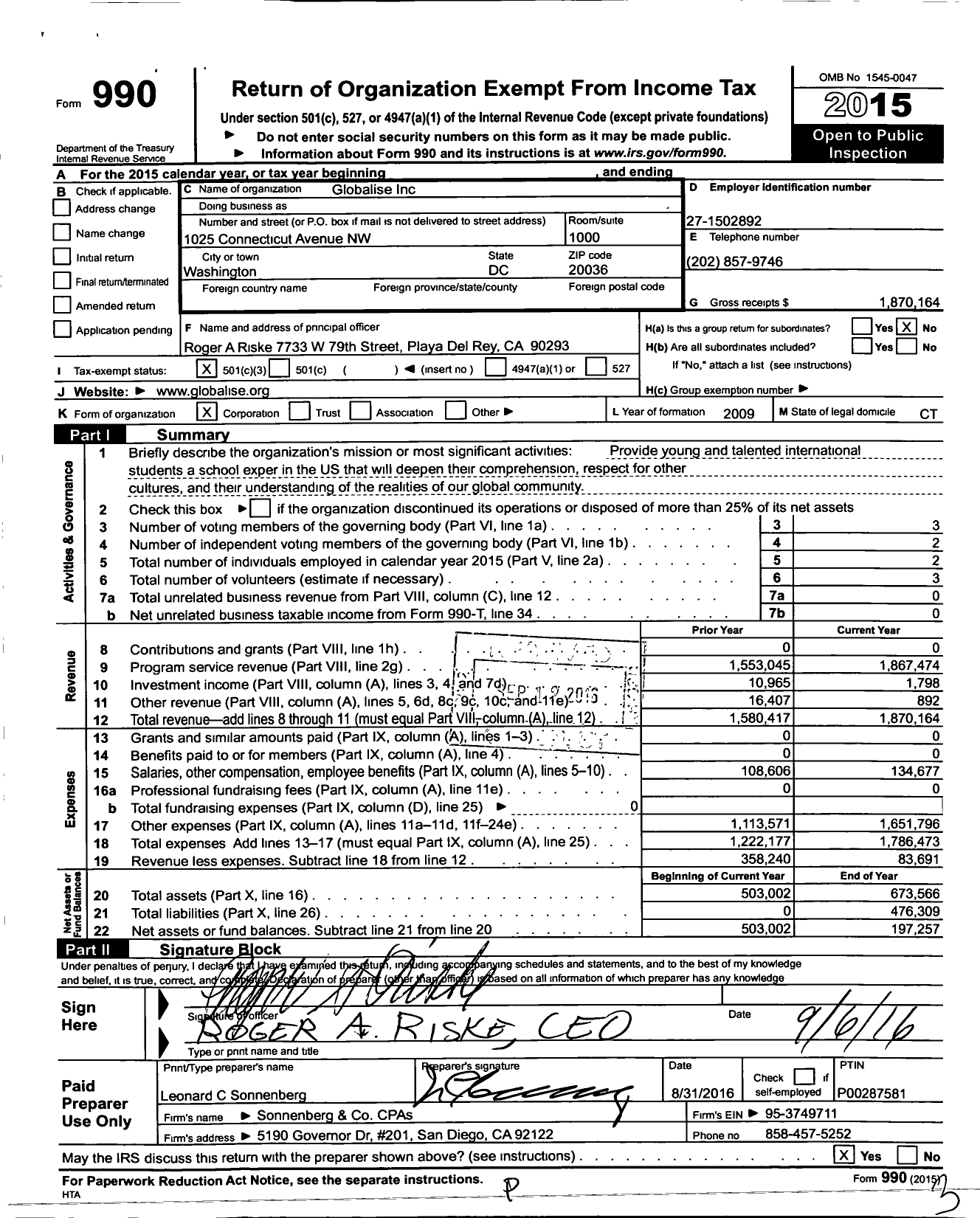 Image of first page of 2015 Form 990 for Globalise