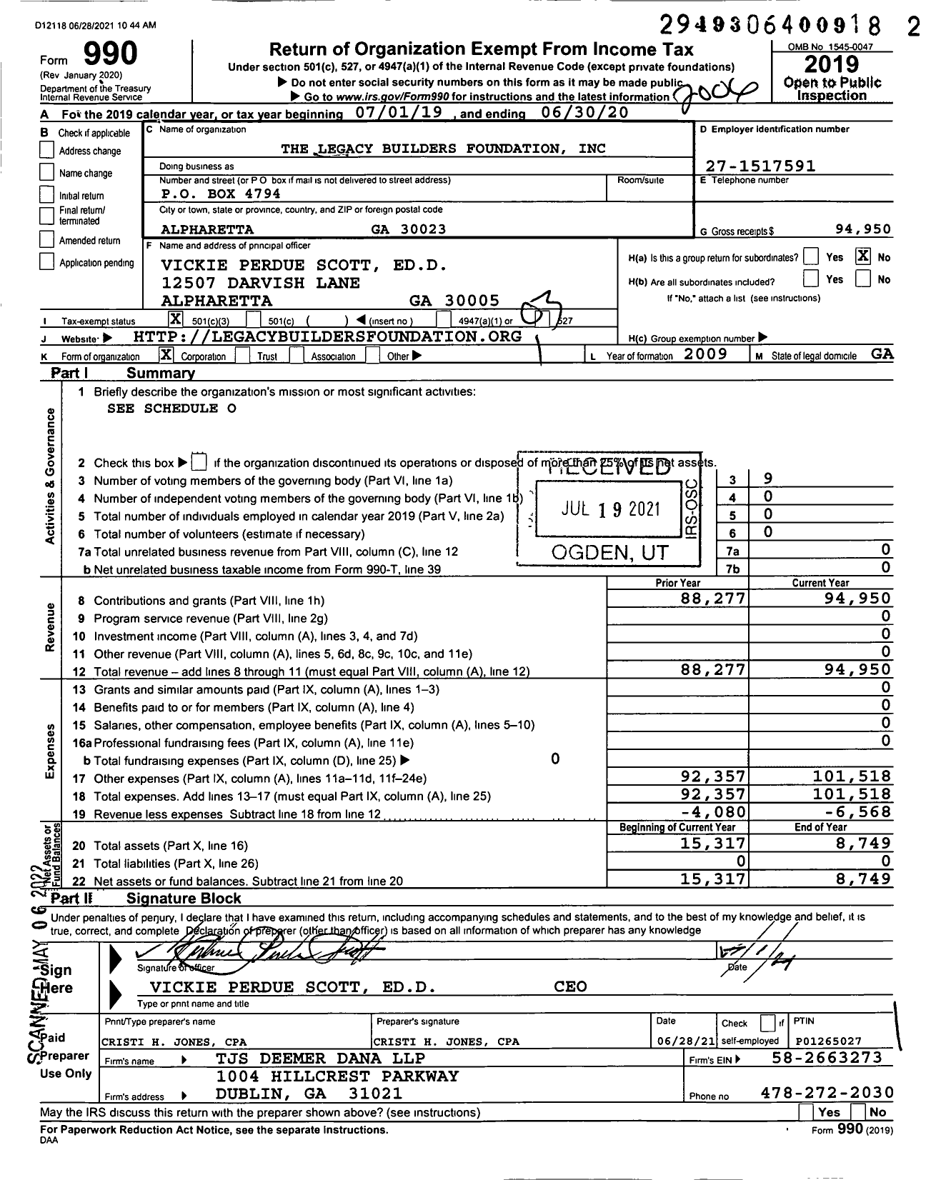 Image of first page of 2019 Form 990 for Legacy Builders Foundation