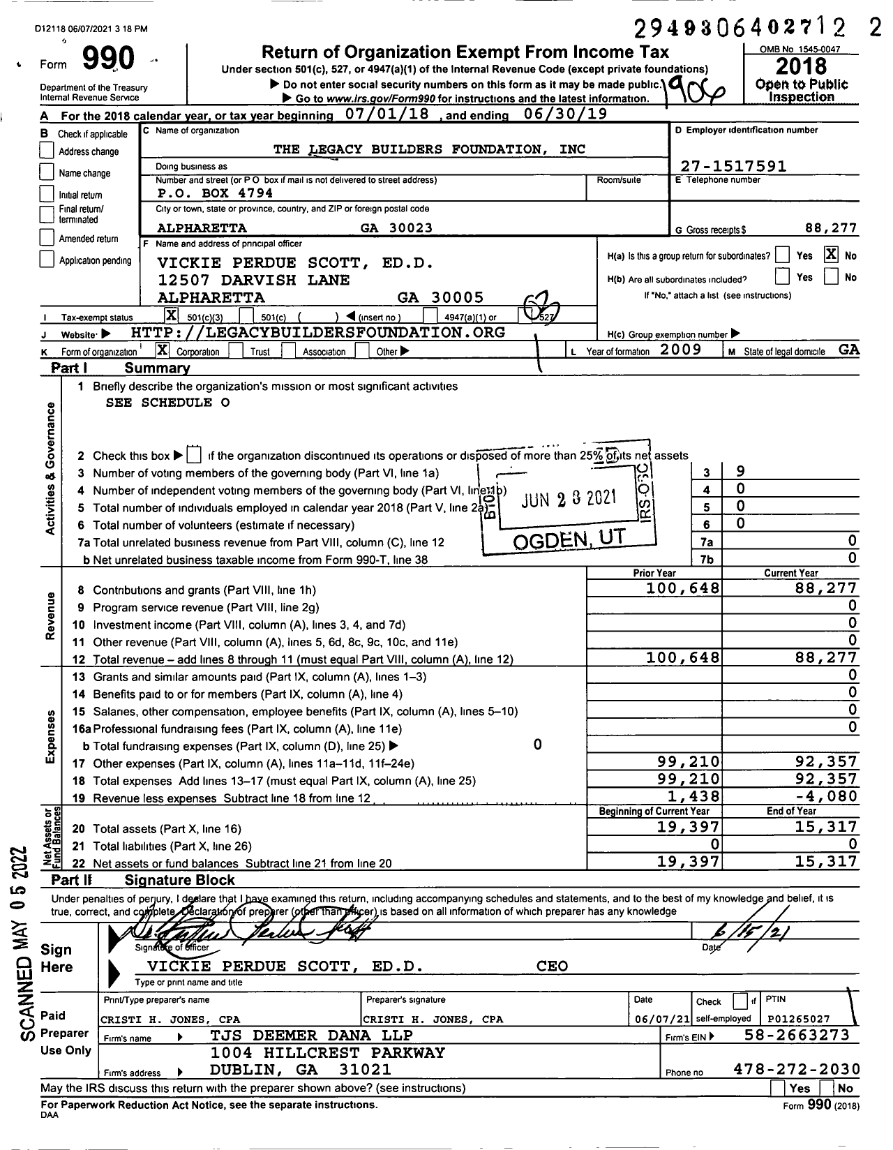 Image of first page of 2018 Form 990 for Legacy Builders Foundation