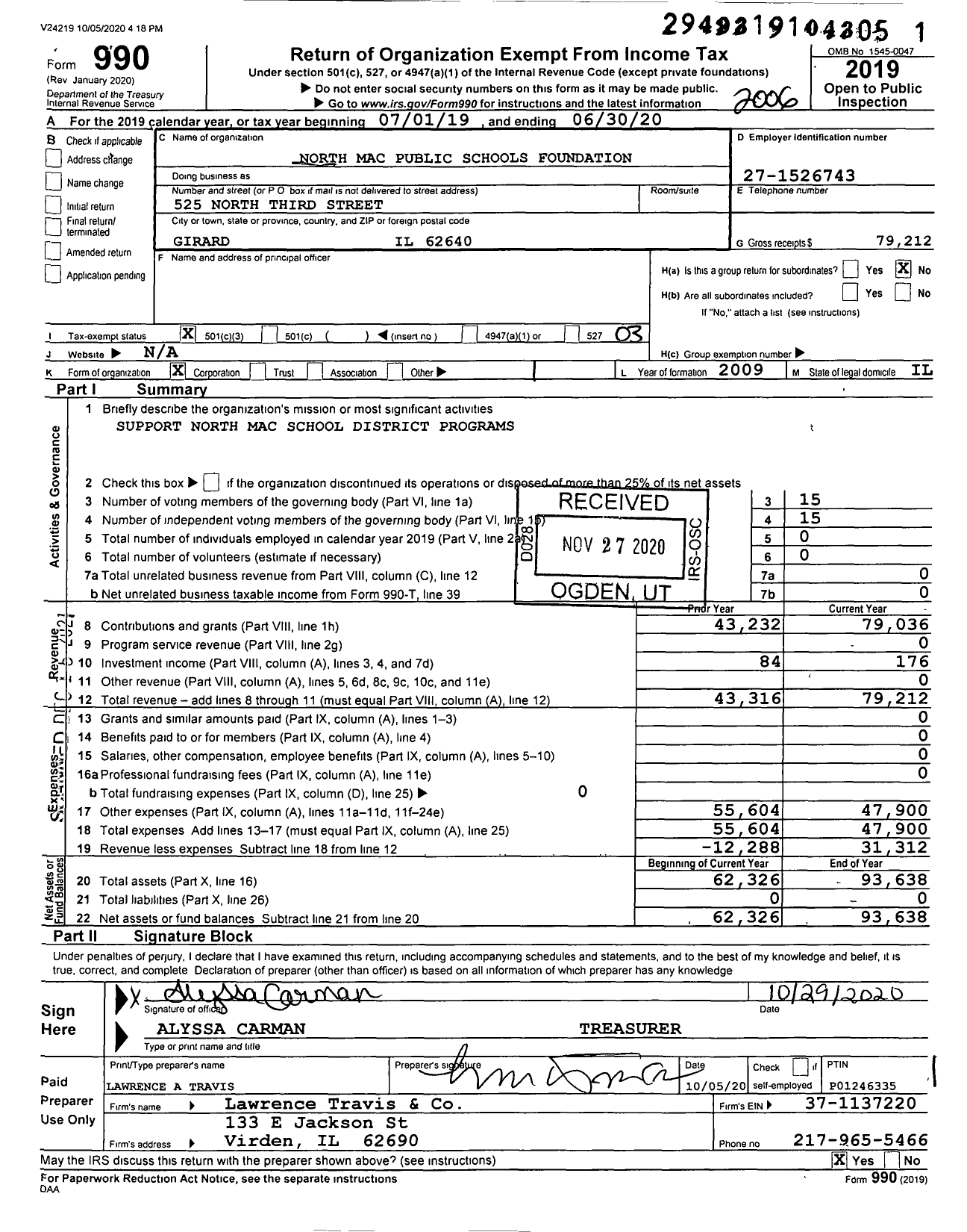 Image of first page of 2019 Form 990 for North Mac Public Schools Foundation