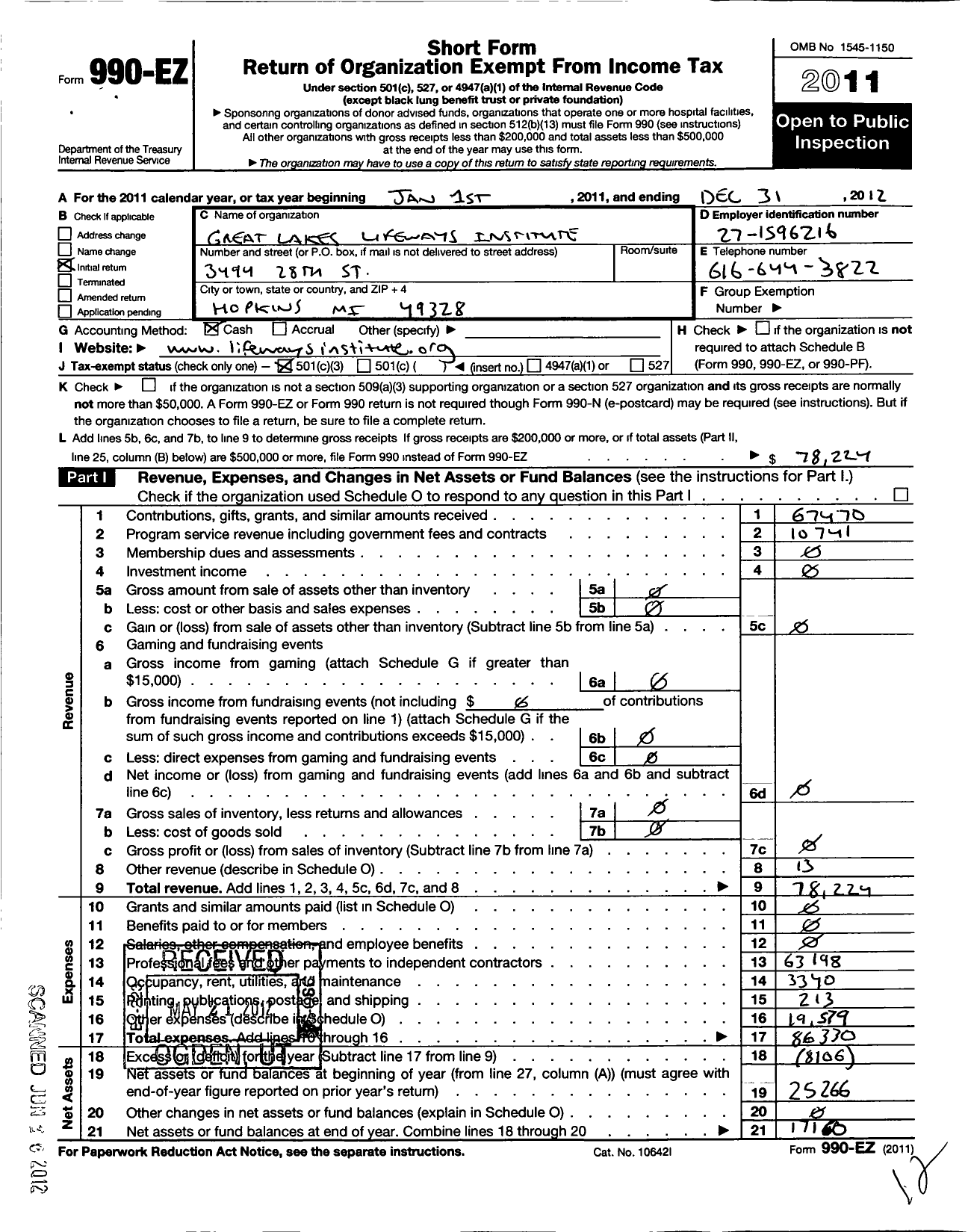 Image of first page of 2012 Form 990EZ for Great Lakes Lifeways Institute