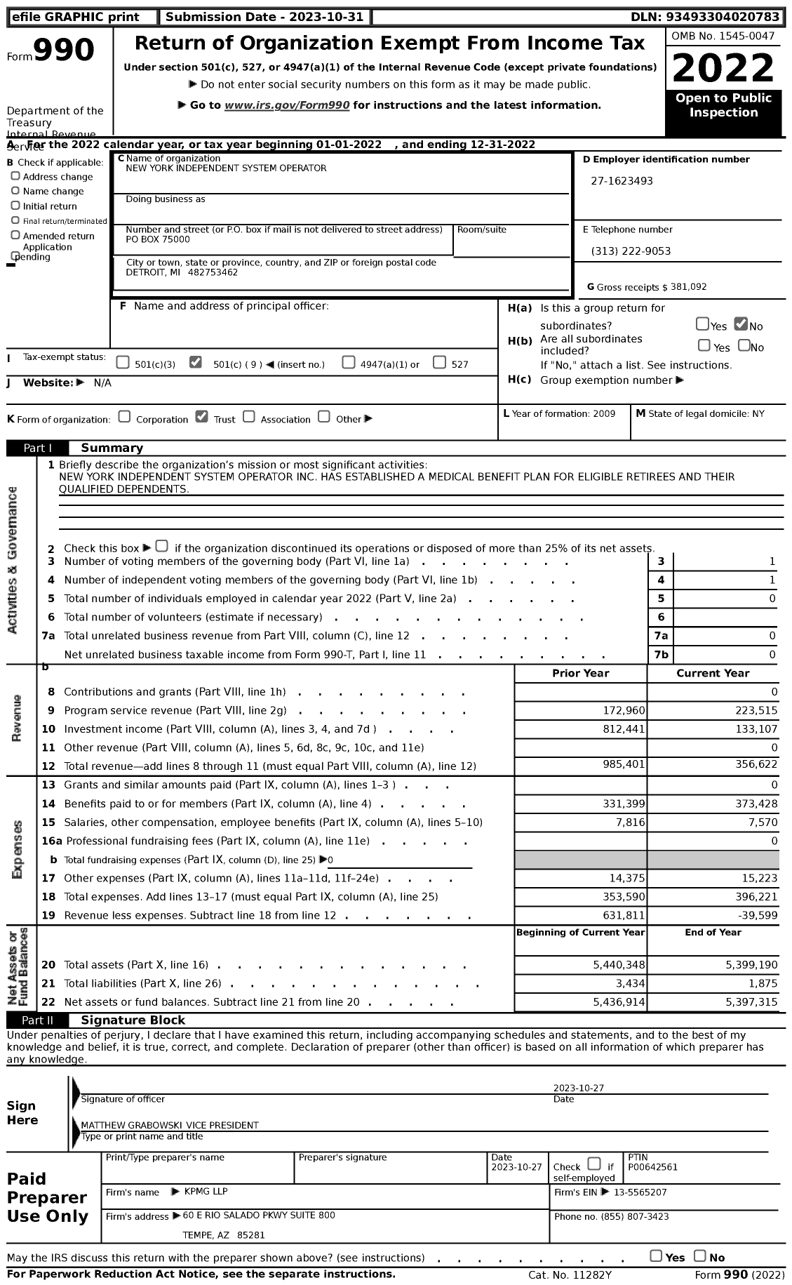 Image of first page of 2022 Form 990 for New York Independent System Operator