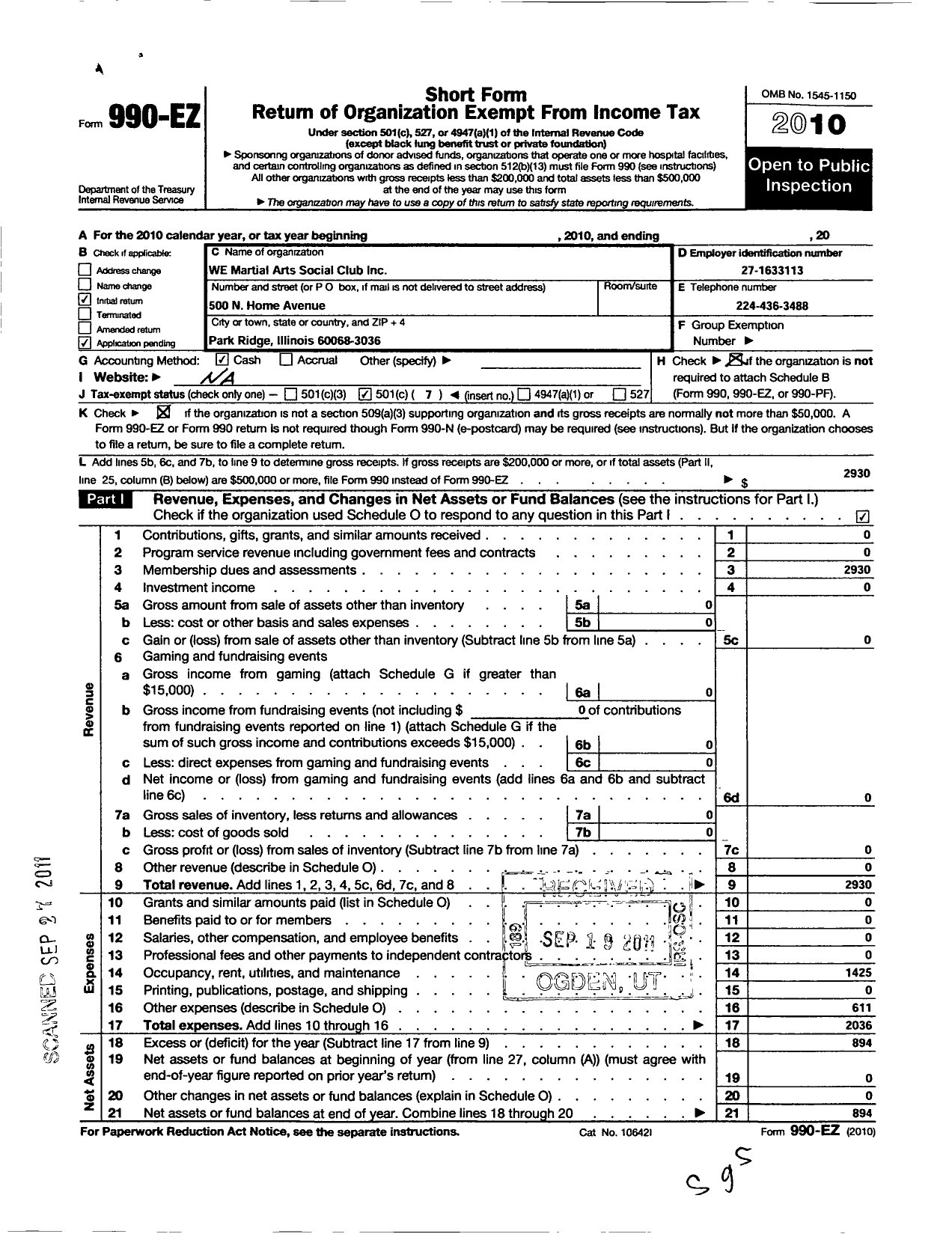 Image of first page of 2010 Form 990EO for We Martial Arts Social Club