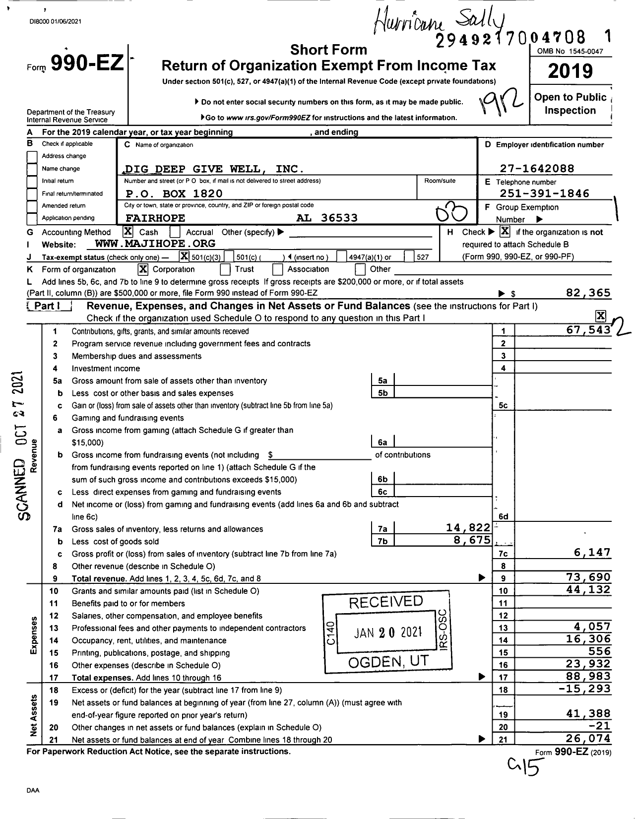 Image of first page of 2019 Form 990EZ for Dig Deep Give Well