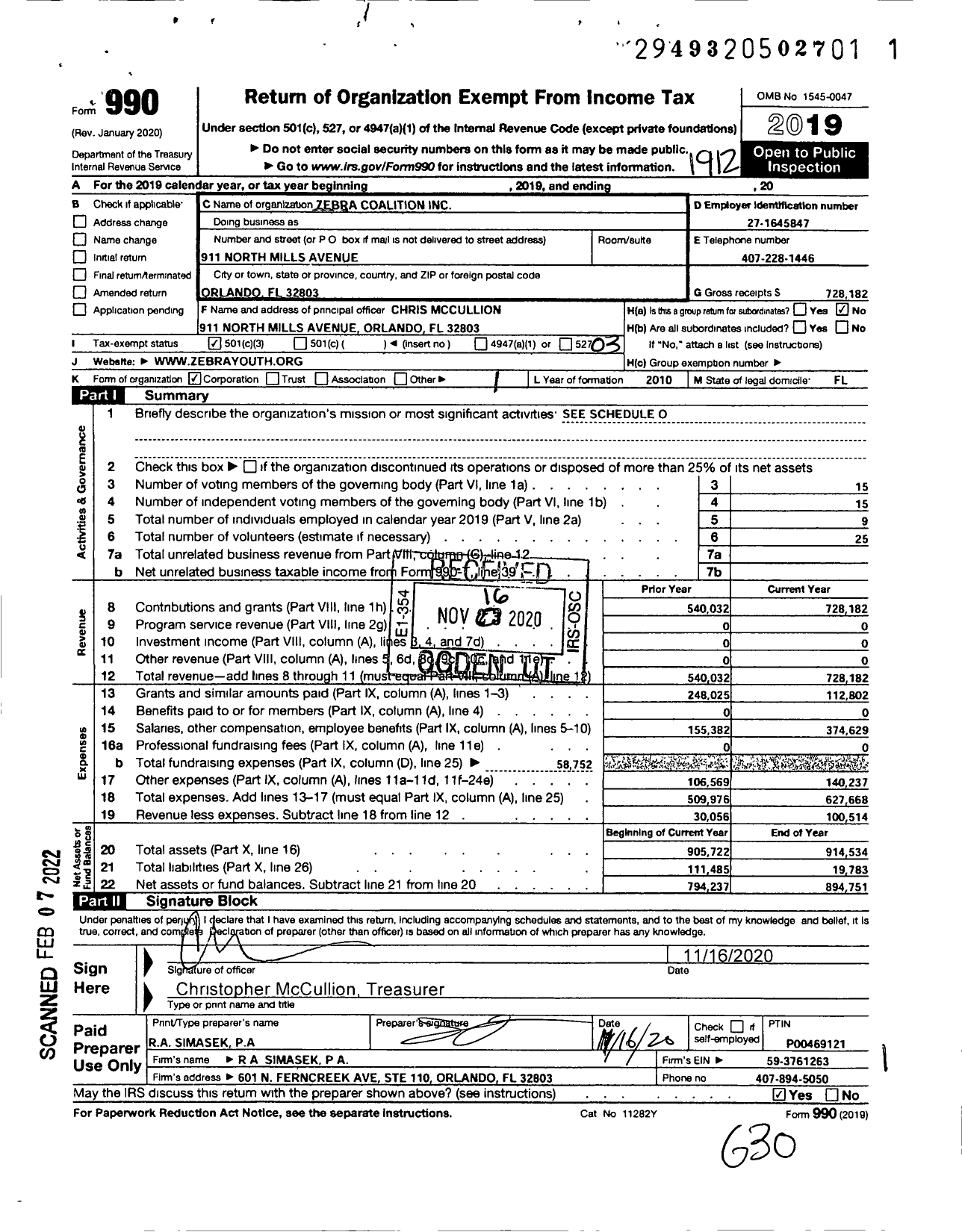 Image of first page of 2019 Form 990 for Zebra Youth