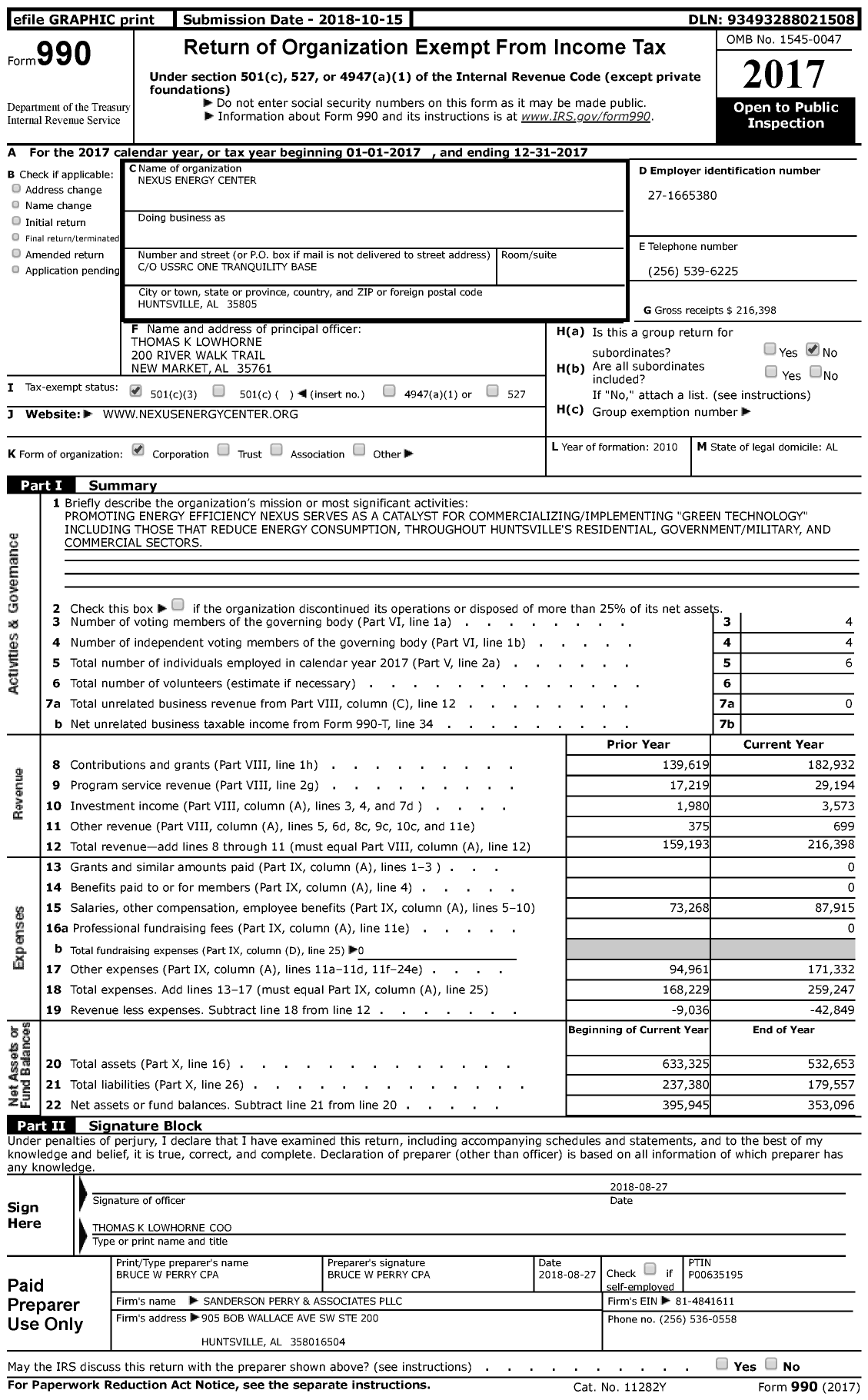 Image of first page of 2017 Form 990 for Nexus Energy Center