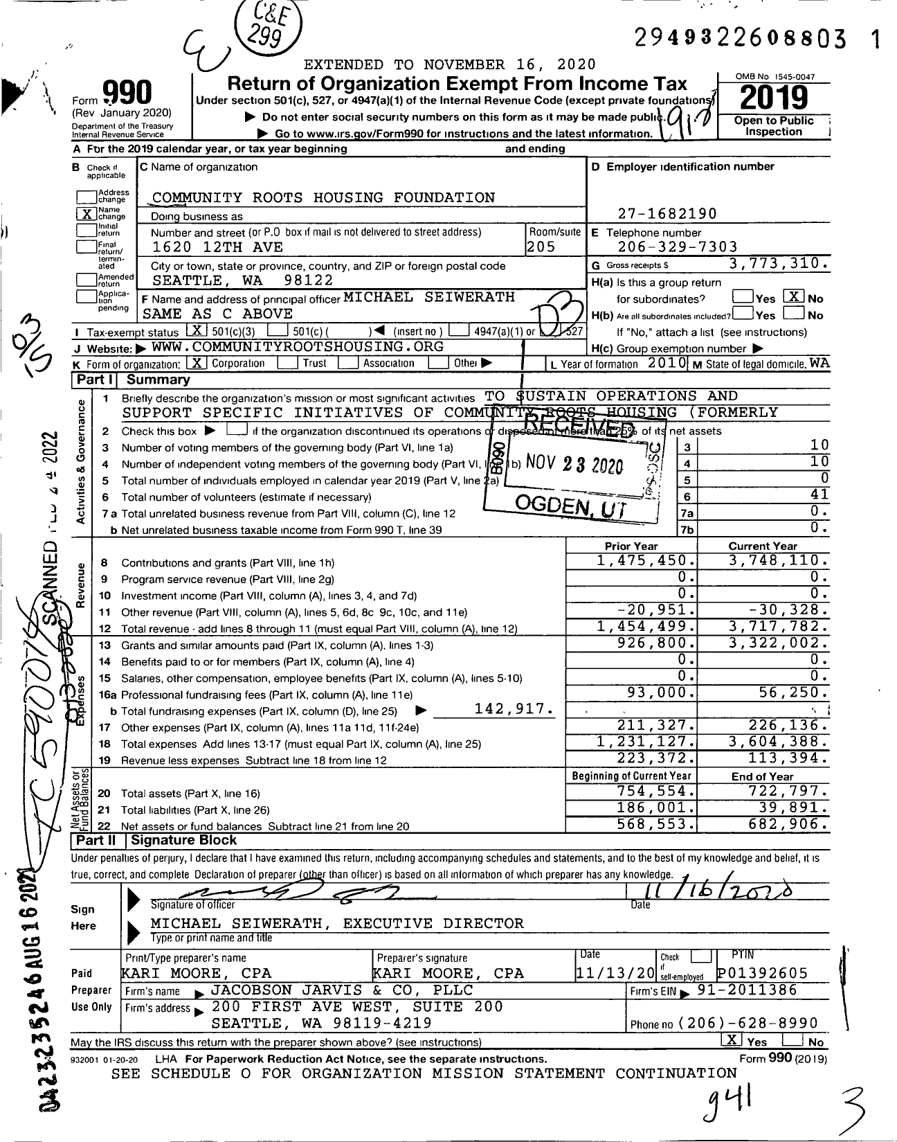 Image of first page of 2019 Form 990 for Community Roots Housing Foundation