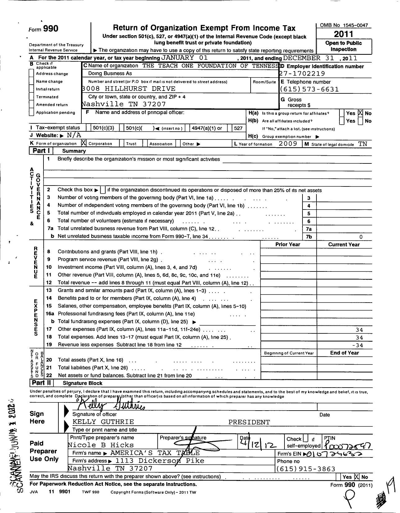 Image of first page of 2011 Form 990O for All in All Starz