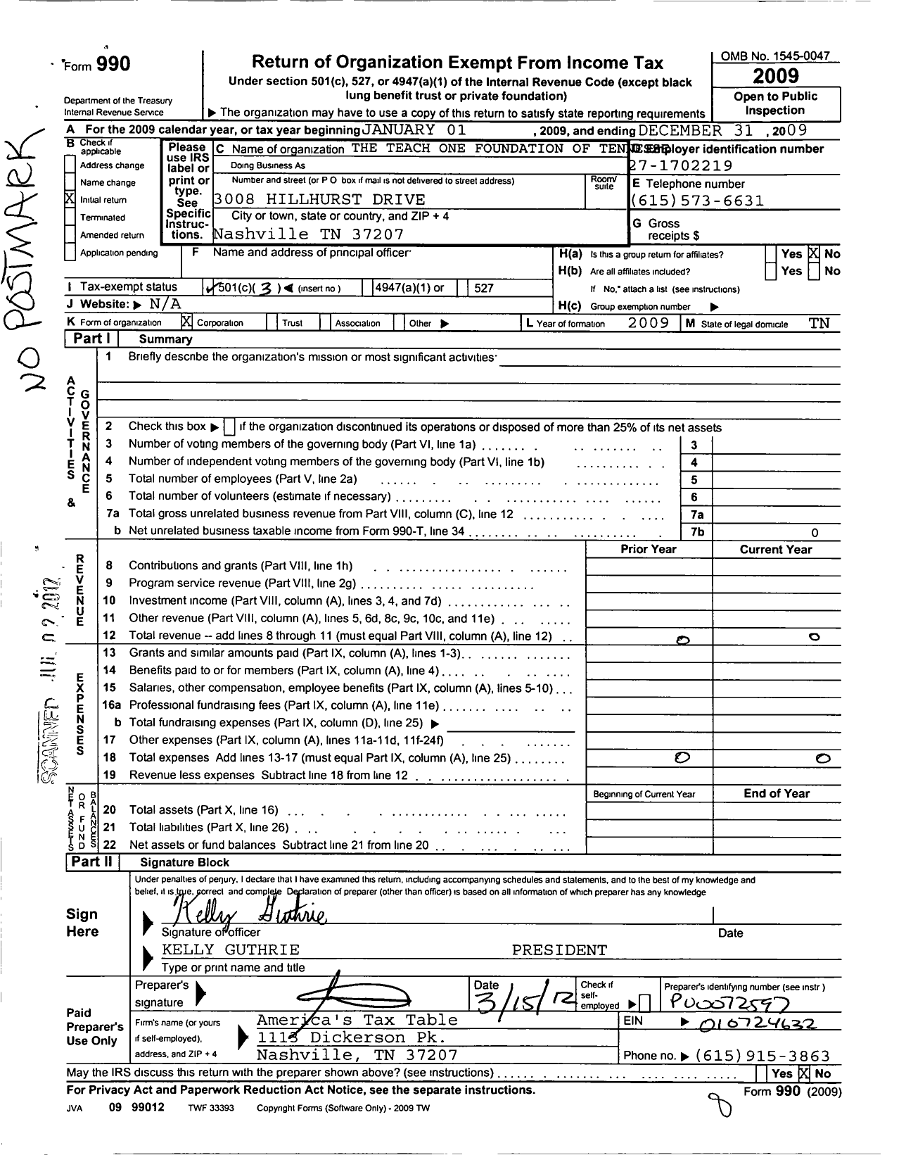 Image of first page of 2009 Form 990 for All in All Starz