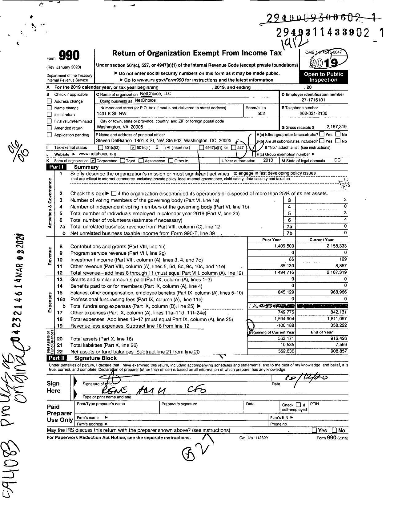 Image of first page of 2019 Form 990O for NetChoice
