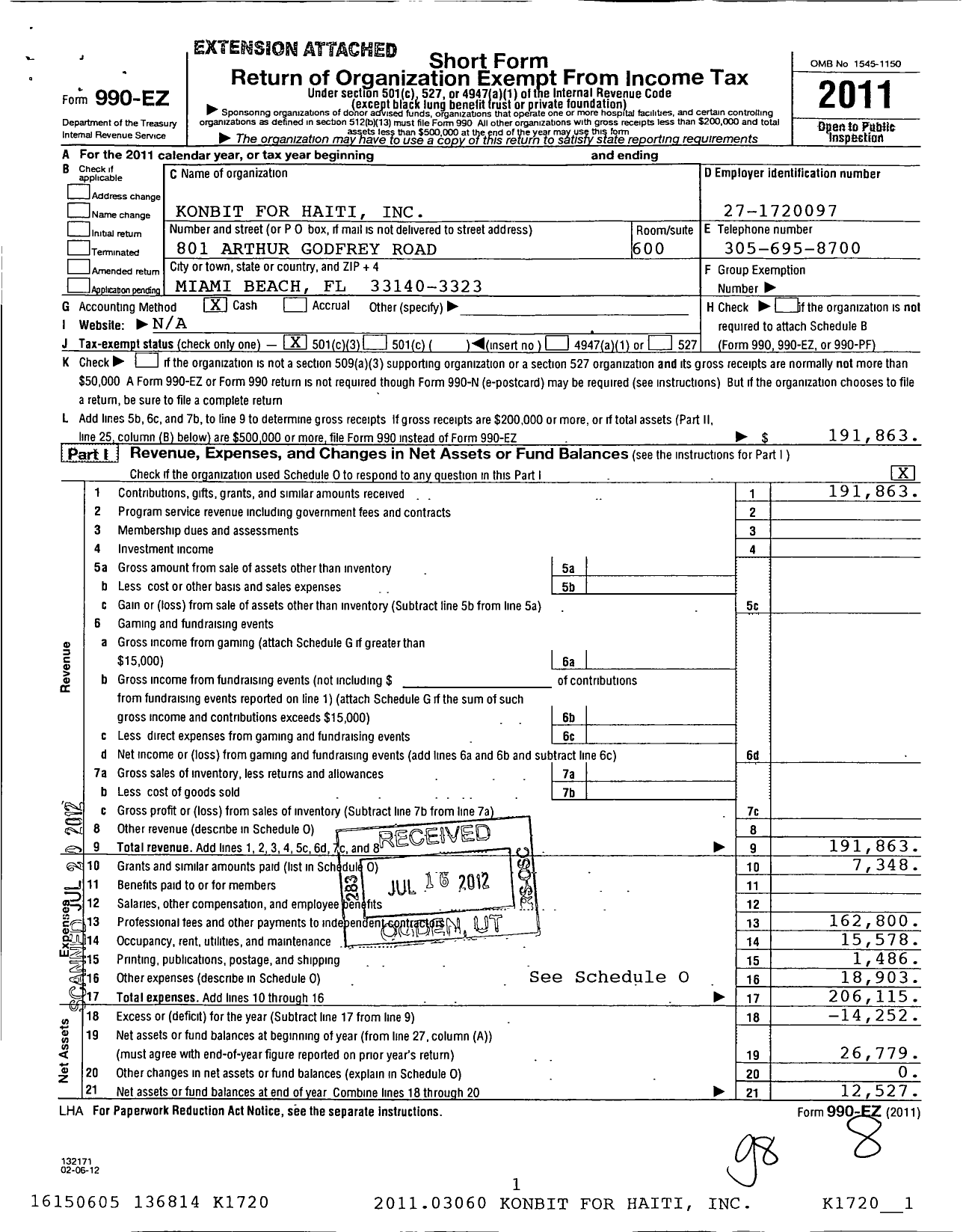 Image of first page of 2011 Form 990EZ for Konbit for Haiti