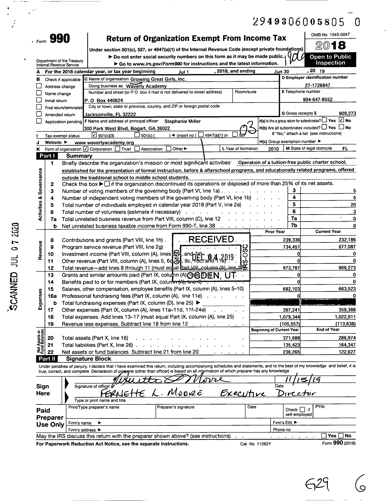 Image of first page of 2018 Form 990 for Waverly Academy