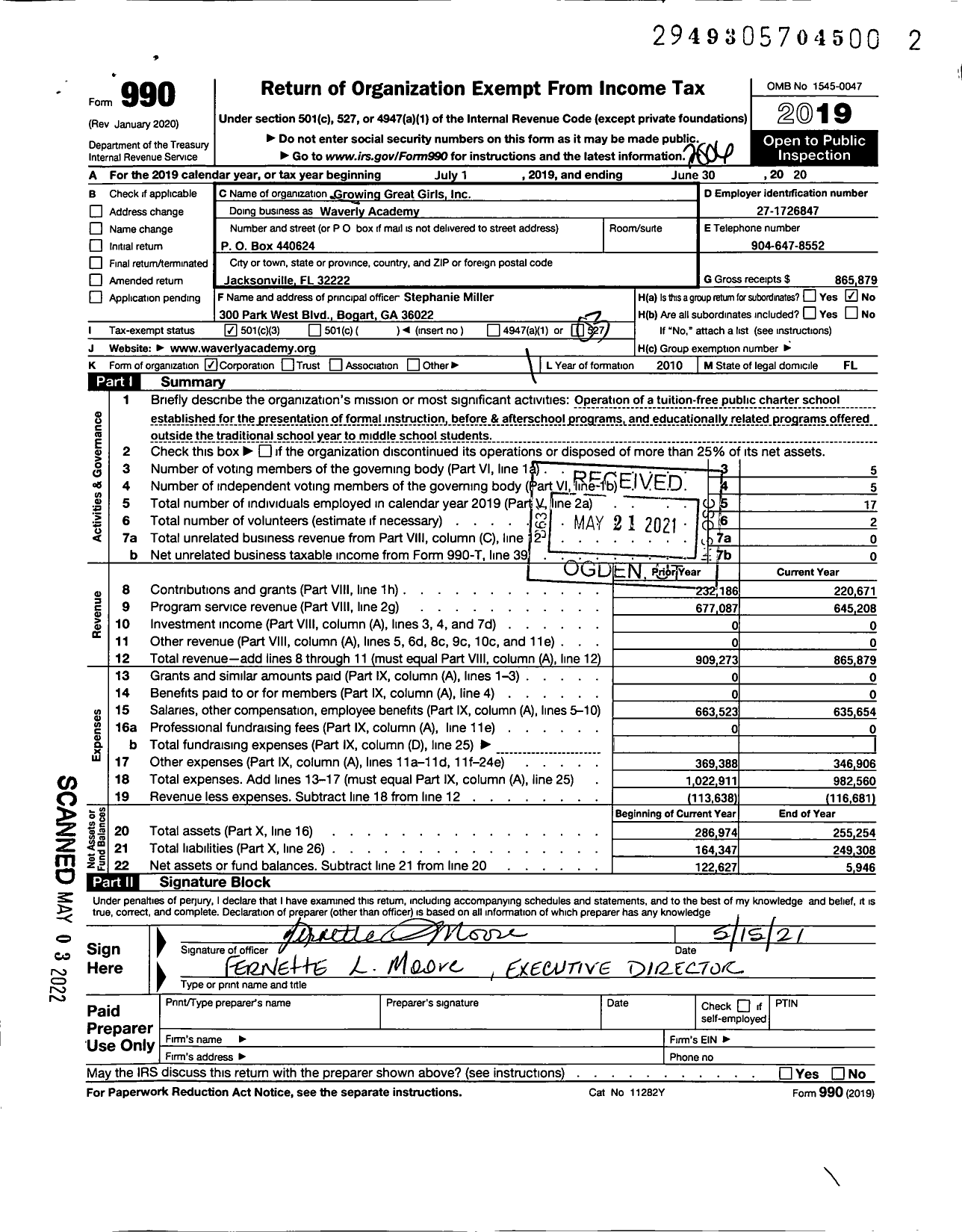 Image of first page of 2019 Form 990 for Waverly Academy