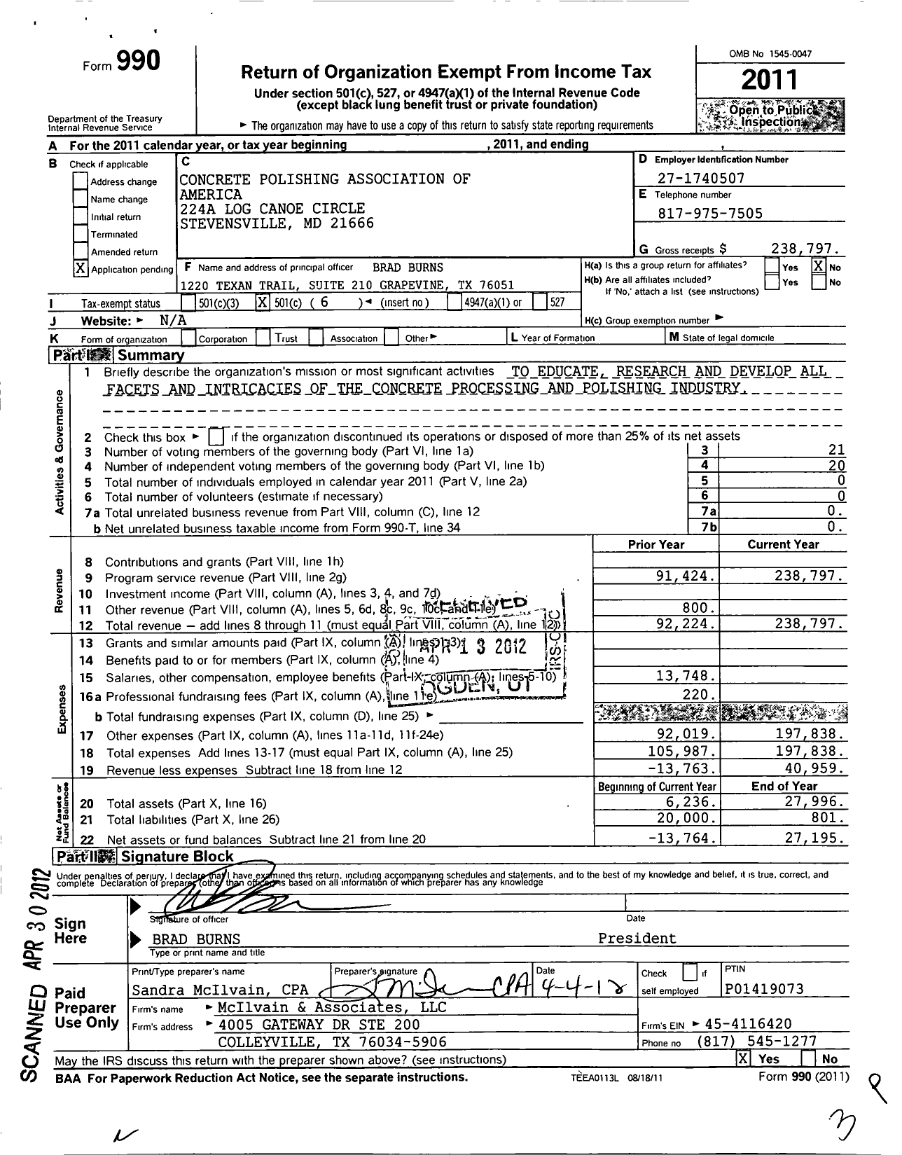 Image of first page of 2011 Form 990O for Concrete Polishing Association of America