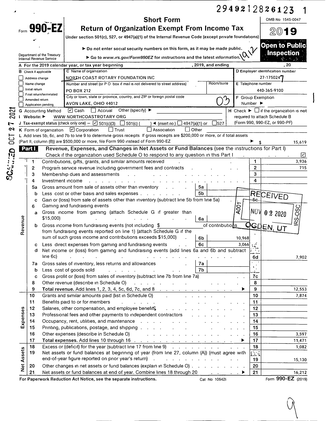 Image of first page of 2019 Form 990EZ for North Coast Rotary Foundation