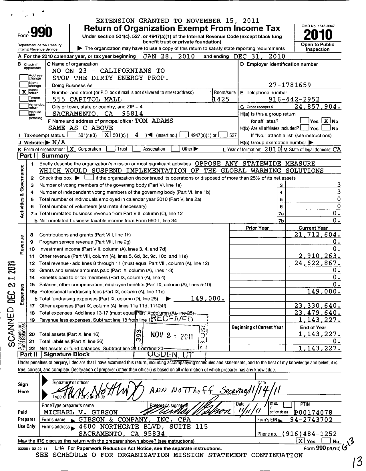 Image of first page of 2010 Form 990O for Californians for Clean Energy and Jobs