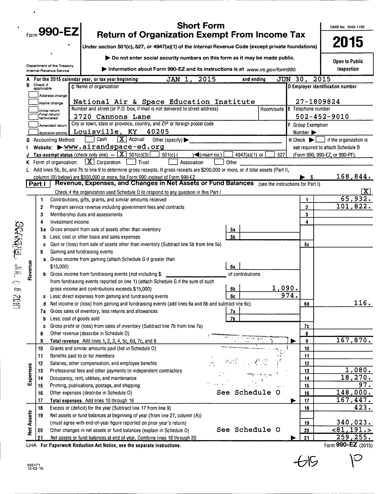 Image of first page of 2014 Form 990EZ for National Air & Space Education Institute