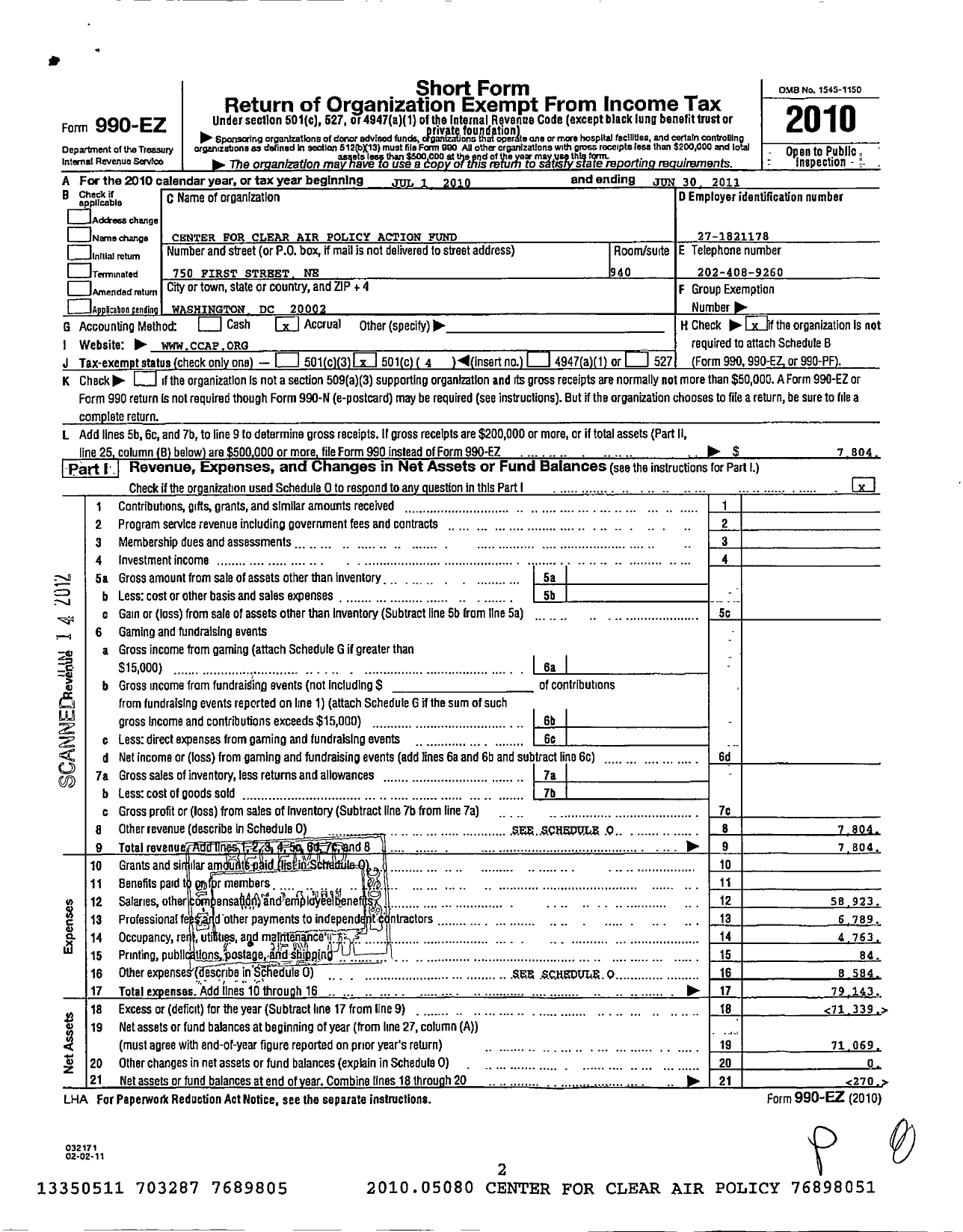 Image of first page of 2010 Form 990EO for Ccap Action Fund