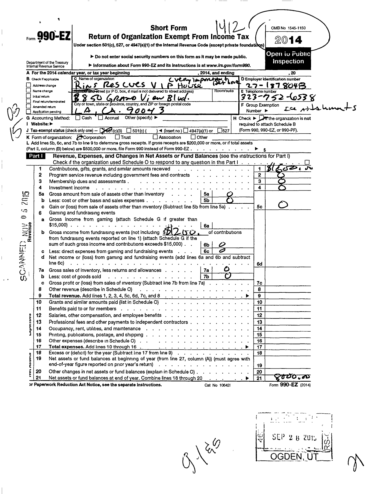 Image of first page of 2014 Form 990EZ for Rins Rescues Very Important Pet House