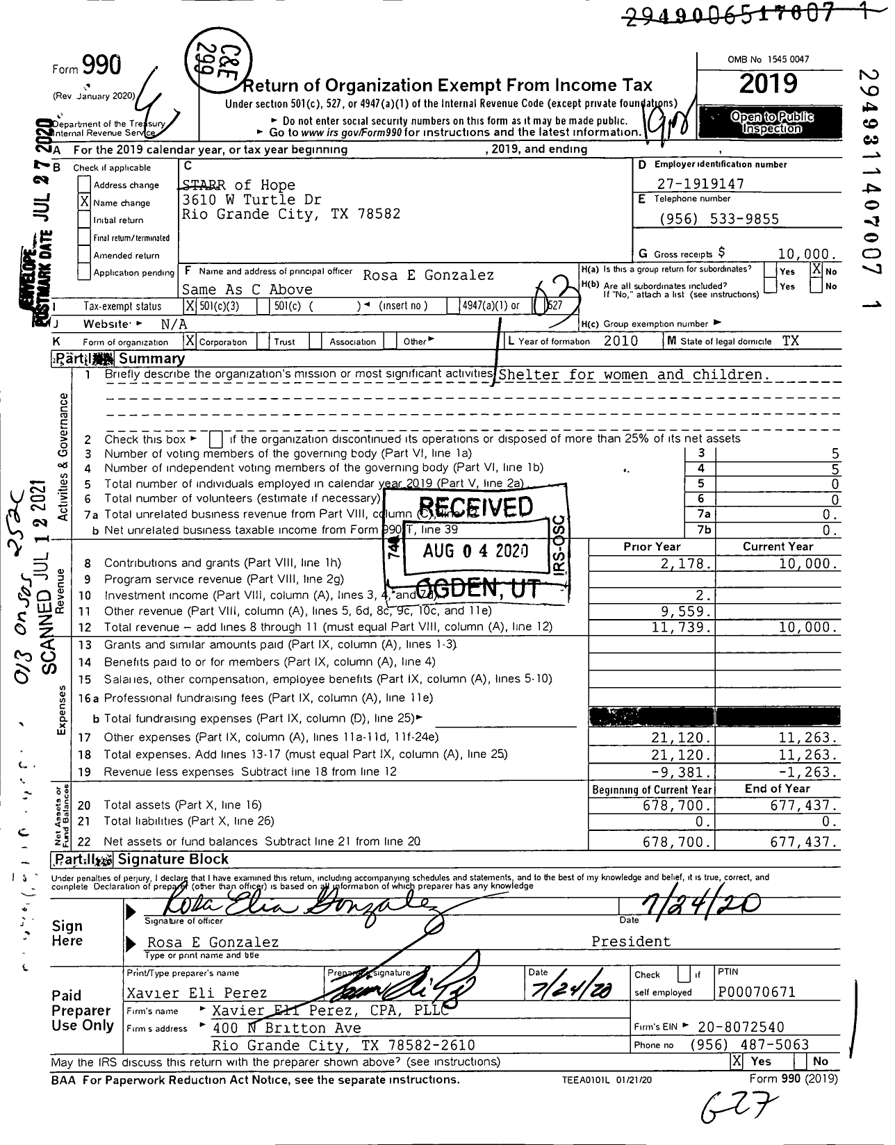 Image of first page of 2019 Form 990 for STARR of Hope